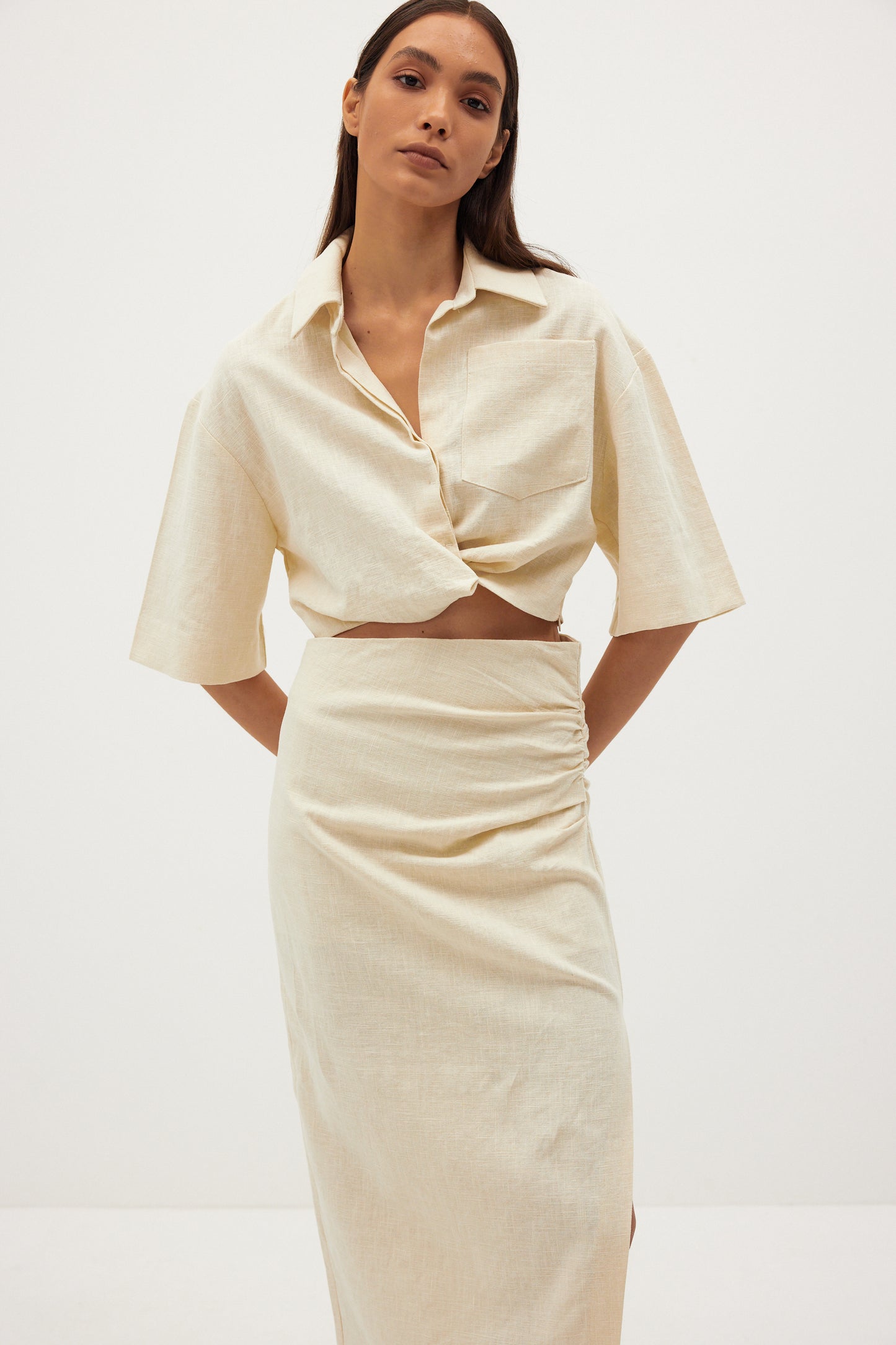Crop Linen Shirt, Eggshell