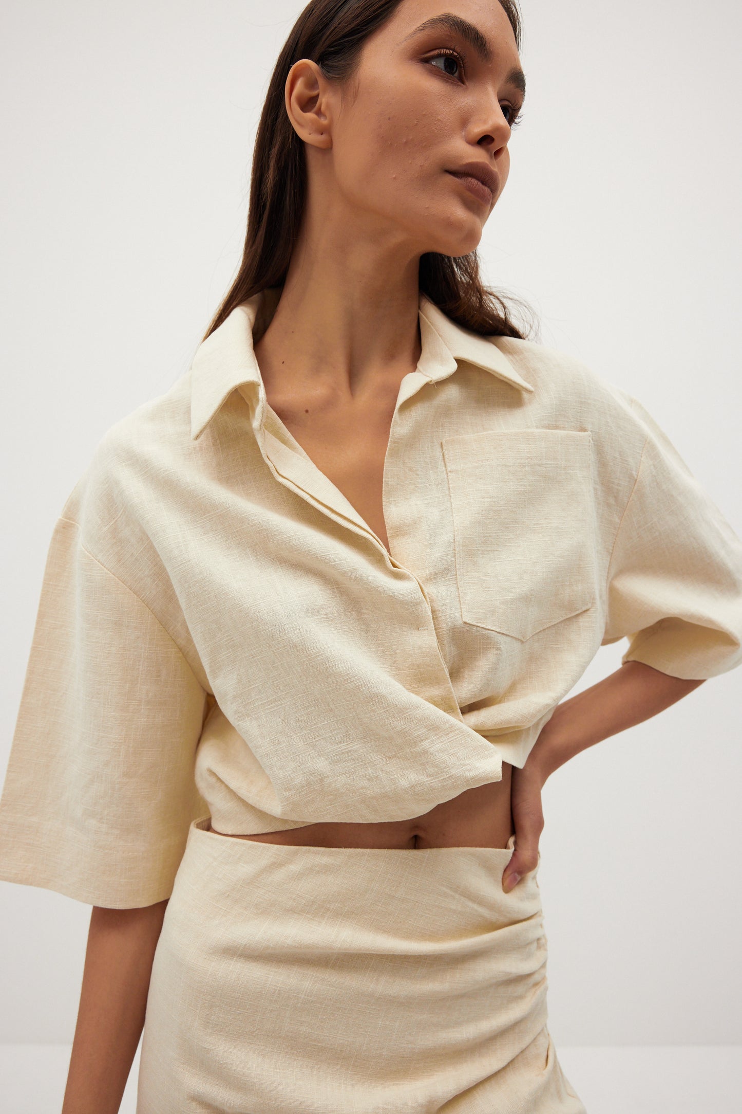 Crop Linen Shirt, Eggshell