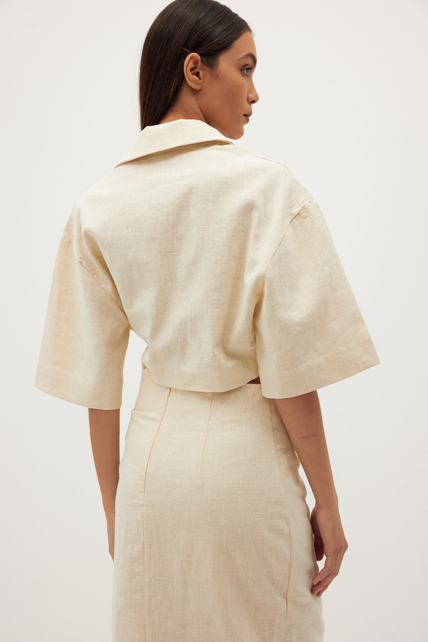 Crop Linen Shirt, Eggshell