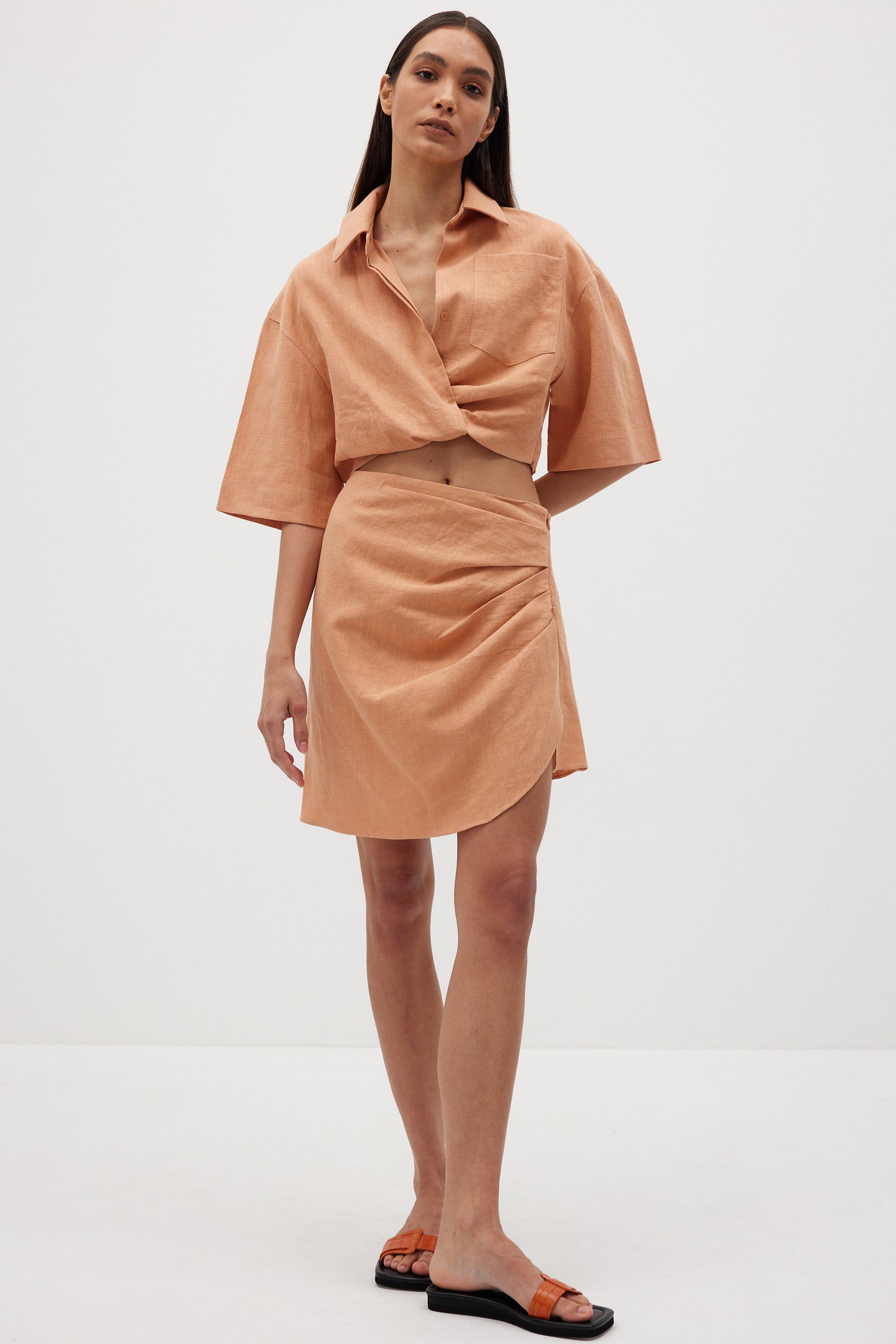 Crop Linen Shirt, Sandstone