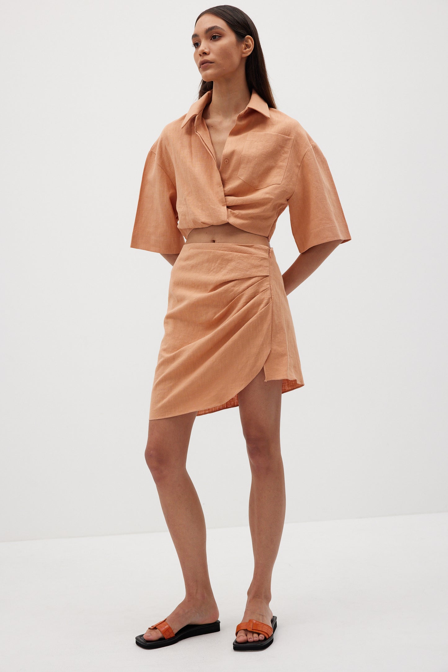 Crop Linen Shirt, Sandstone