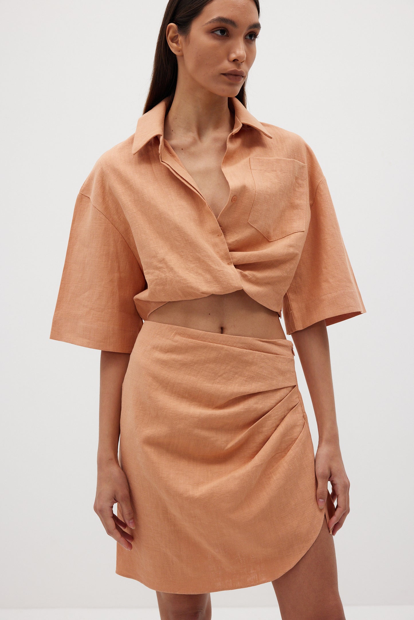 Crop Linen Shirt, Sandstone