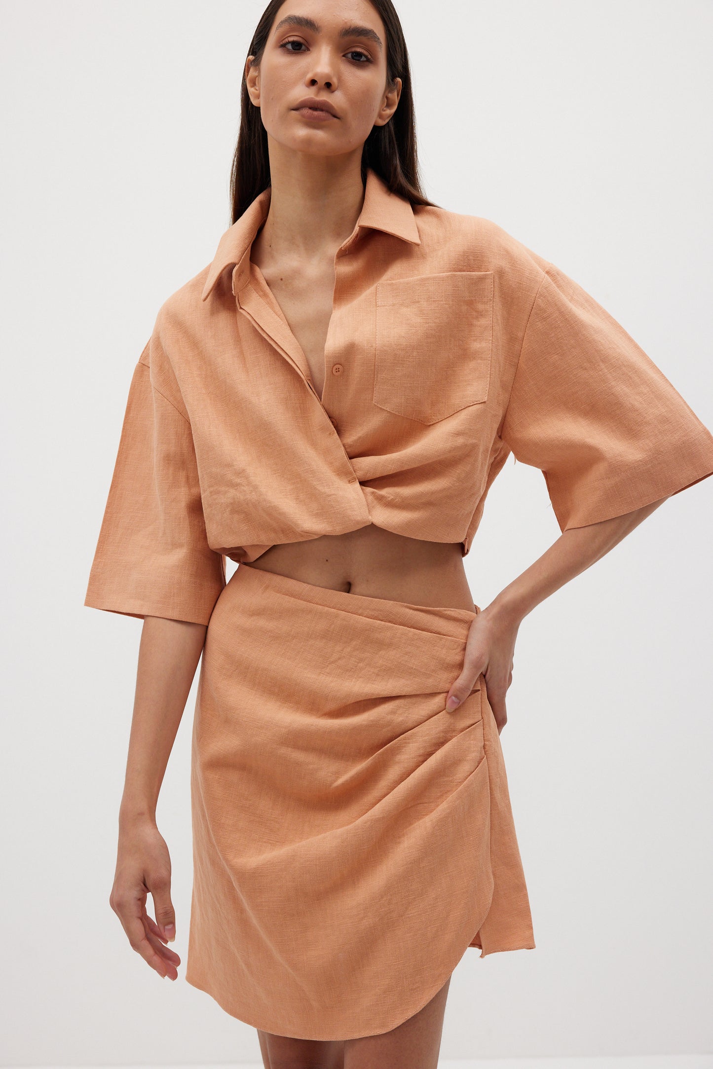 Crop Linen Shirt, Sandstone