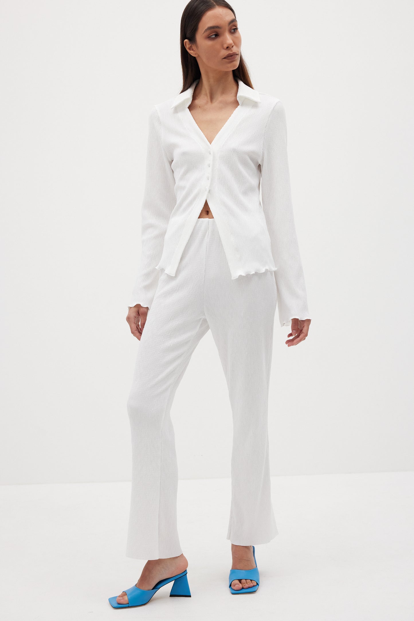 Straight Leg Pleated Pants, Pure White