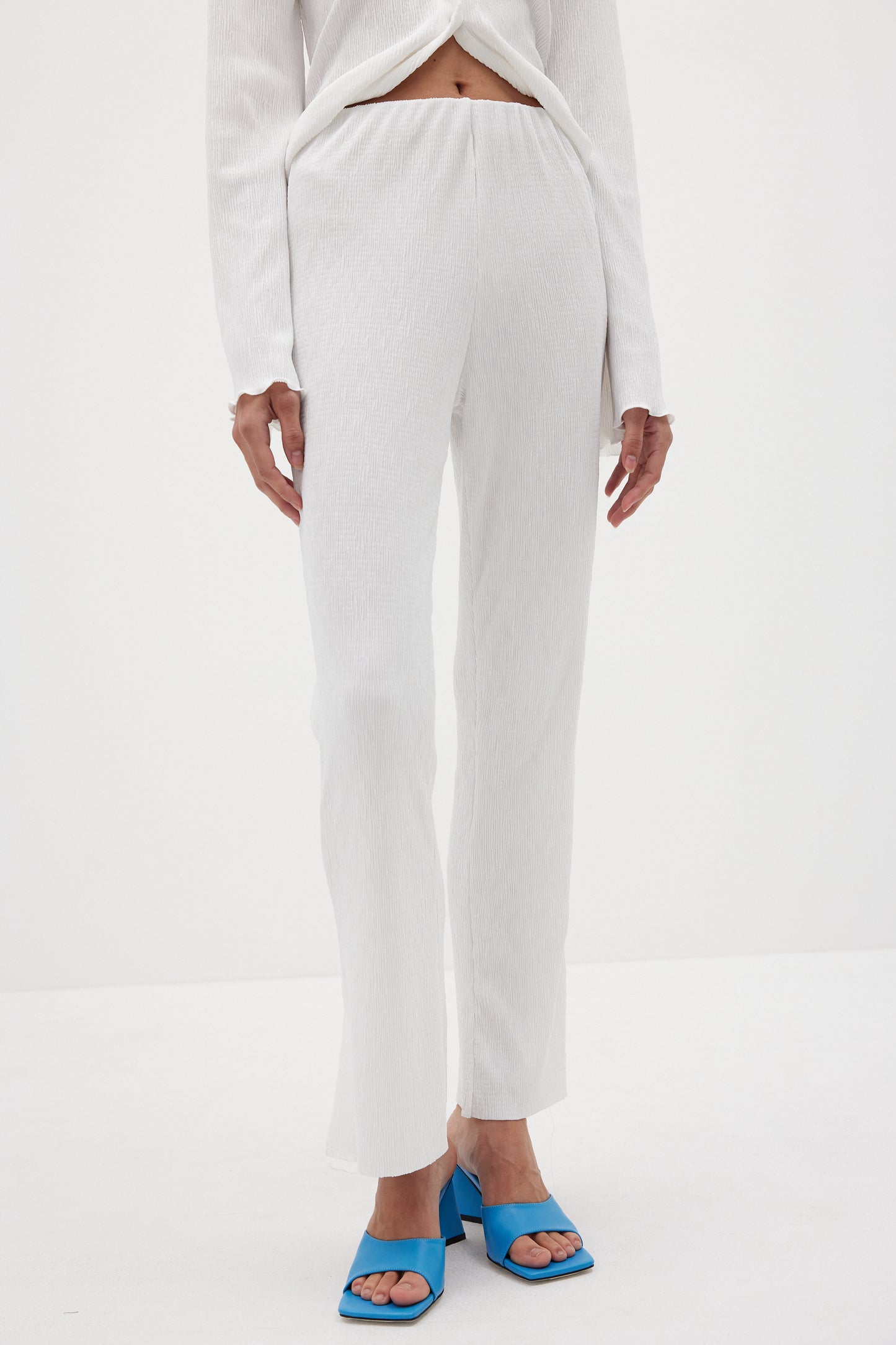 Straight Leg Pleated Pants, Pure White