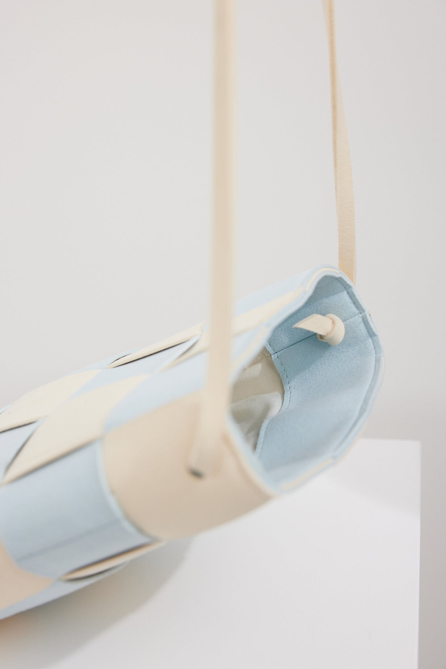 Checkered Weave Leather Bag, Pastel Blue