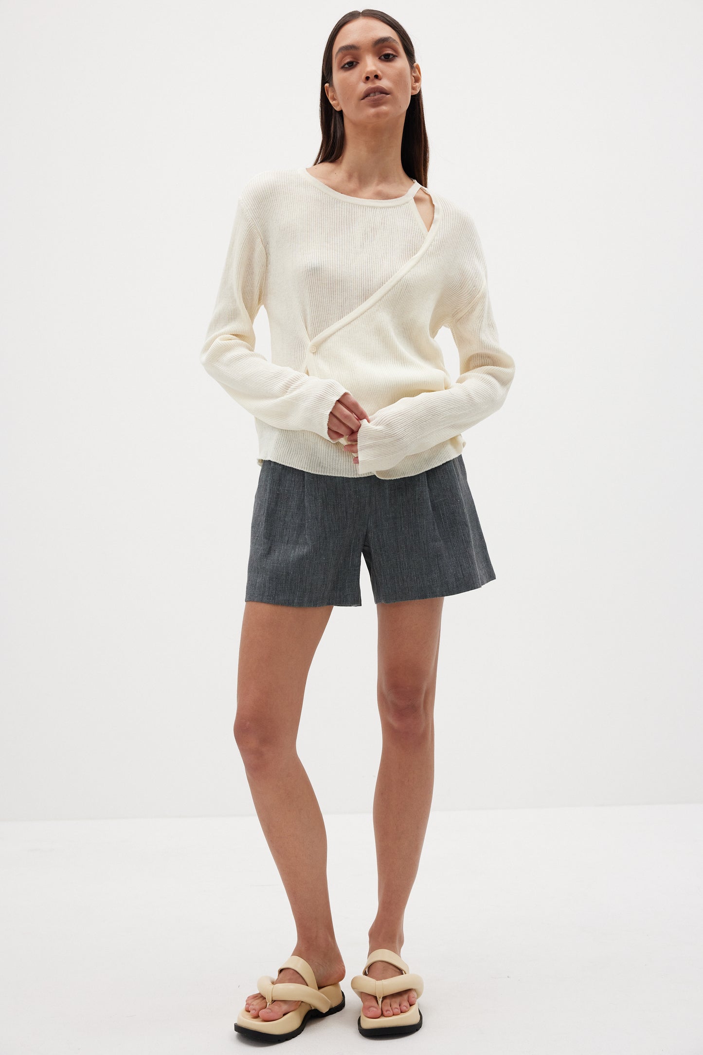 Inner Layered Wrap Cardigan, Eggnog