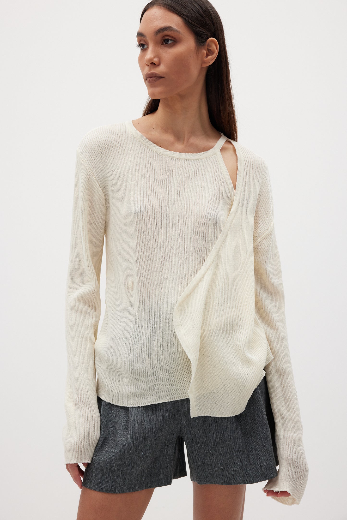 Inner Layered Wrap Cardigan, Eggnog