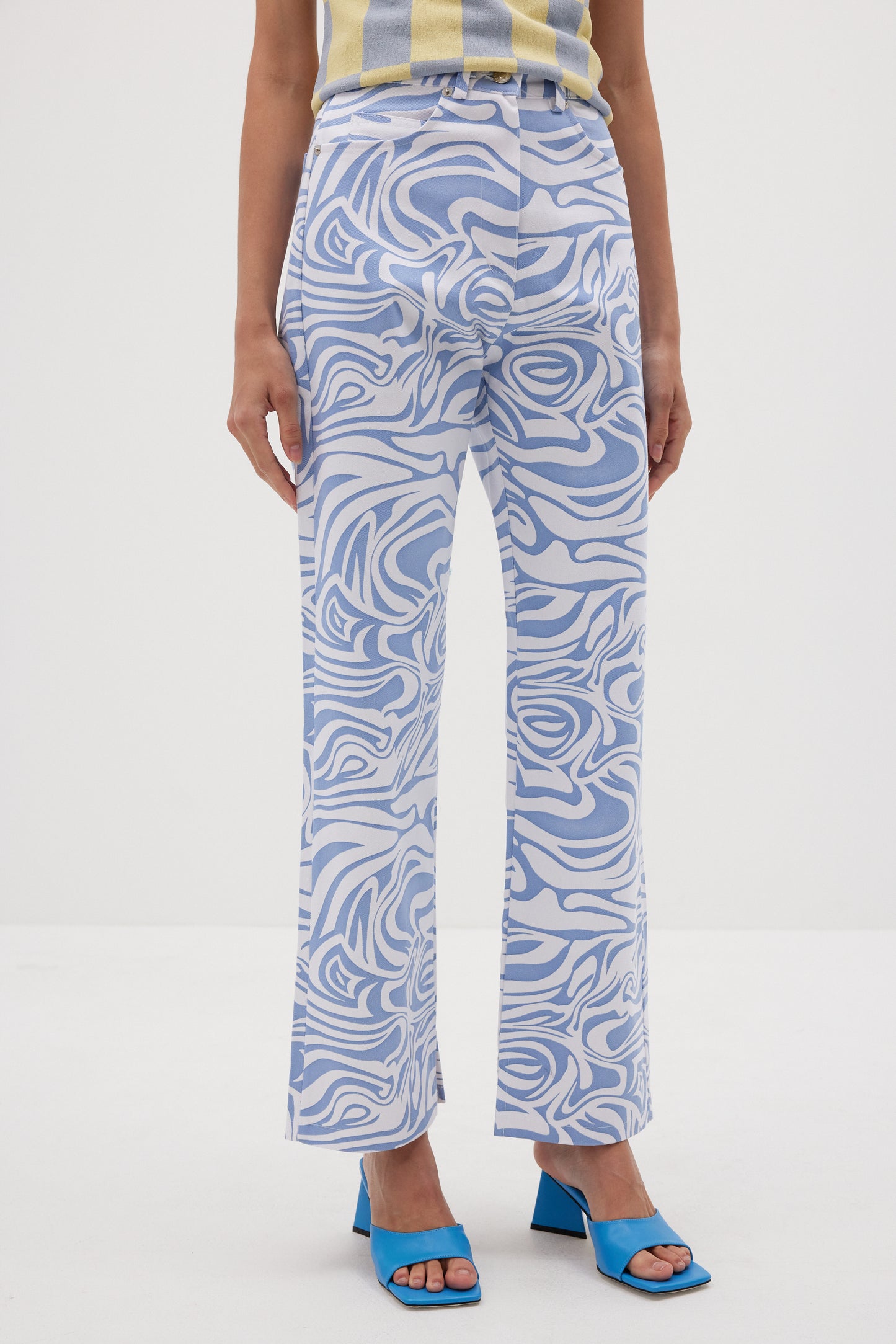 Ocean Wave Print Pants, Cornflower