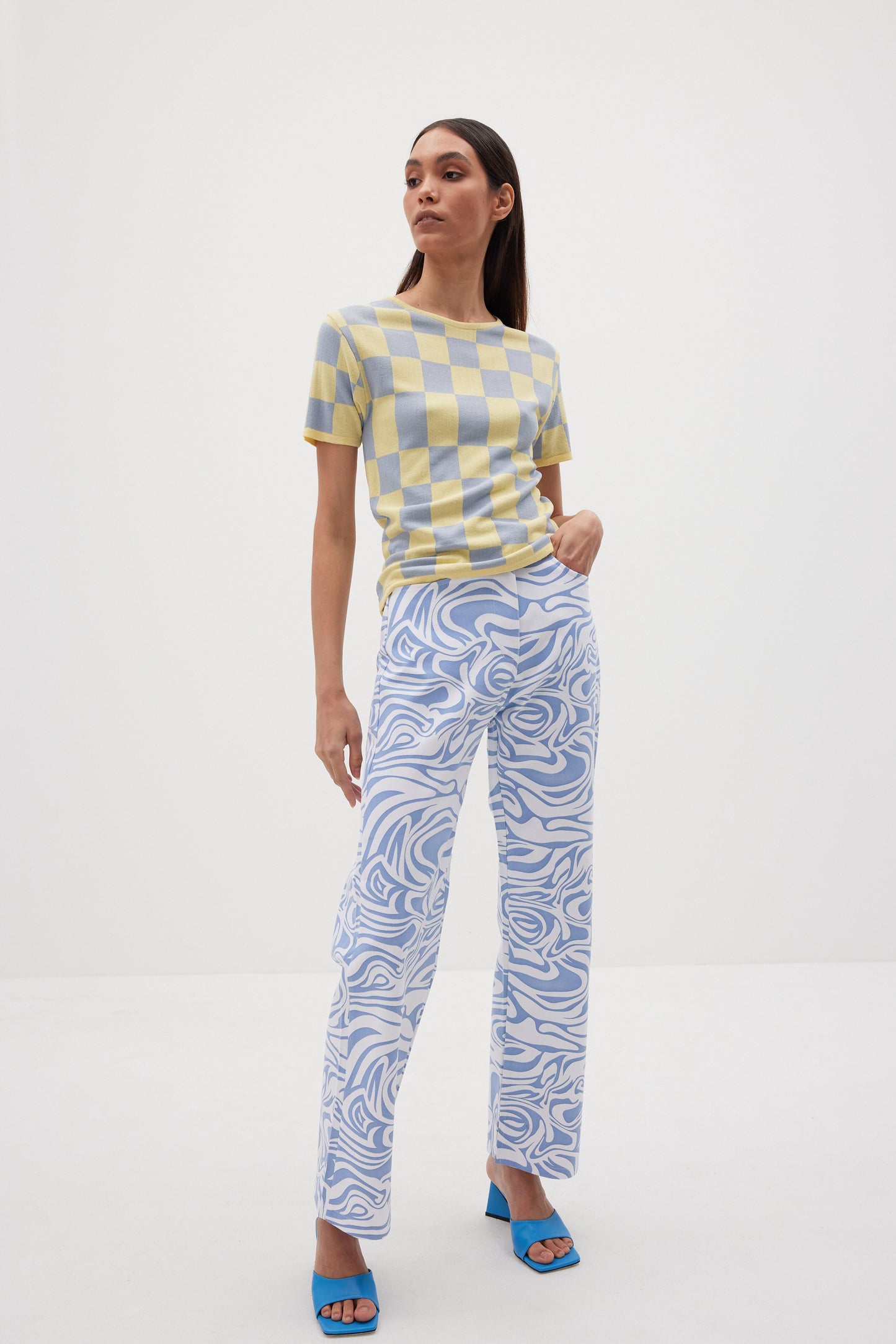 Ocean Wave Print Pants, Cornflower