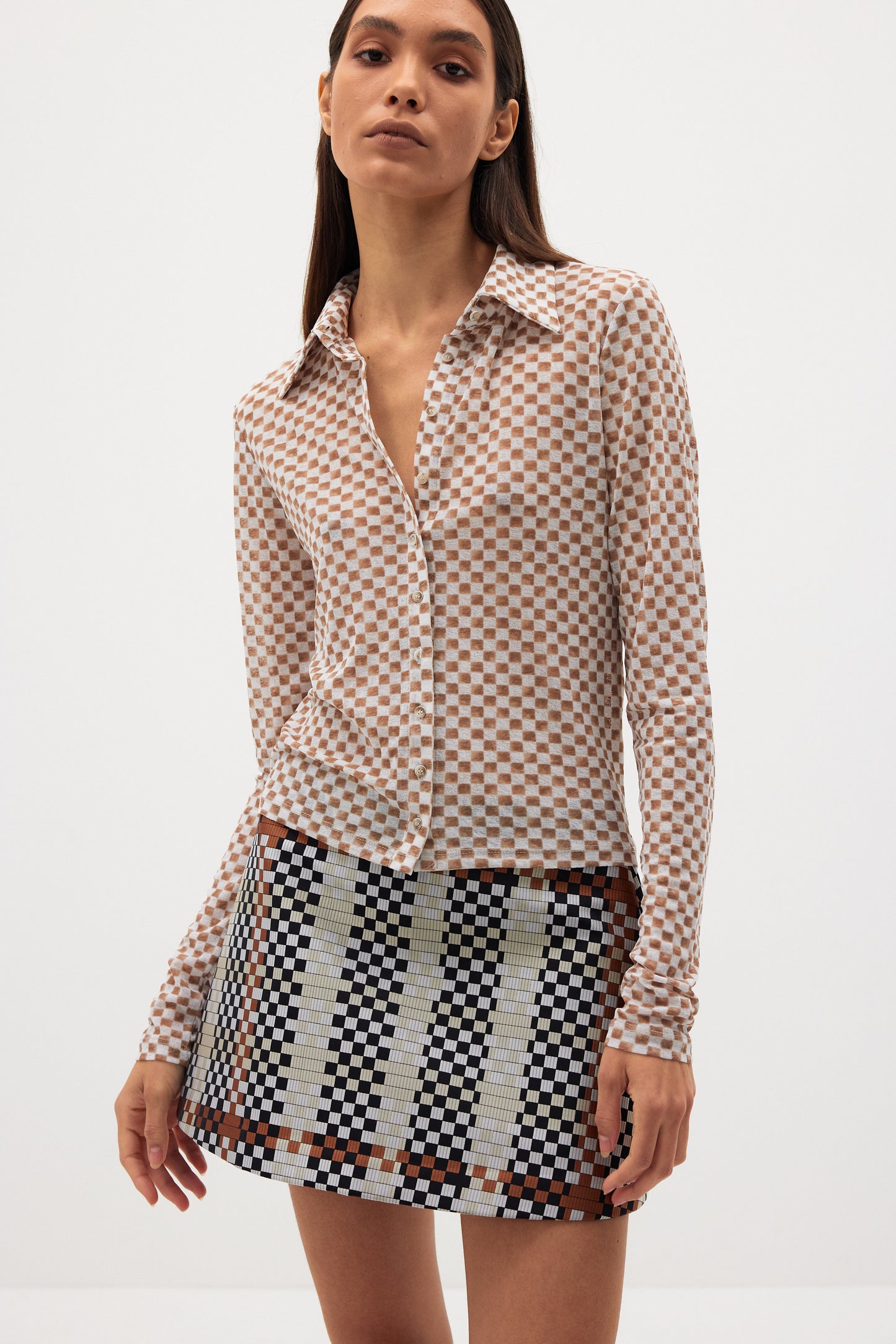 Second-Skin Checker Shirt, Milk Chocolate