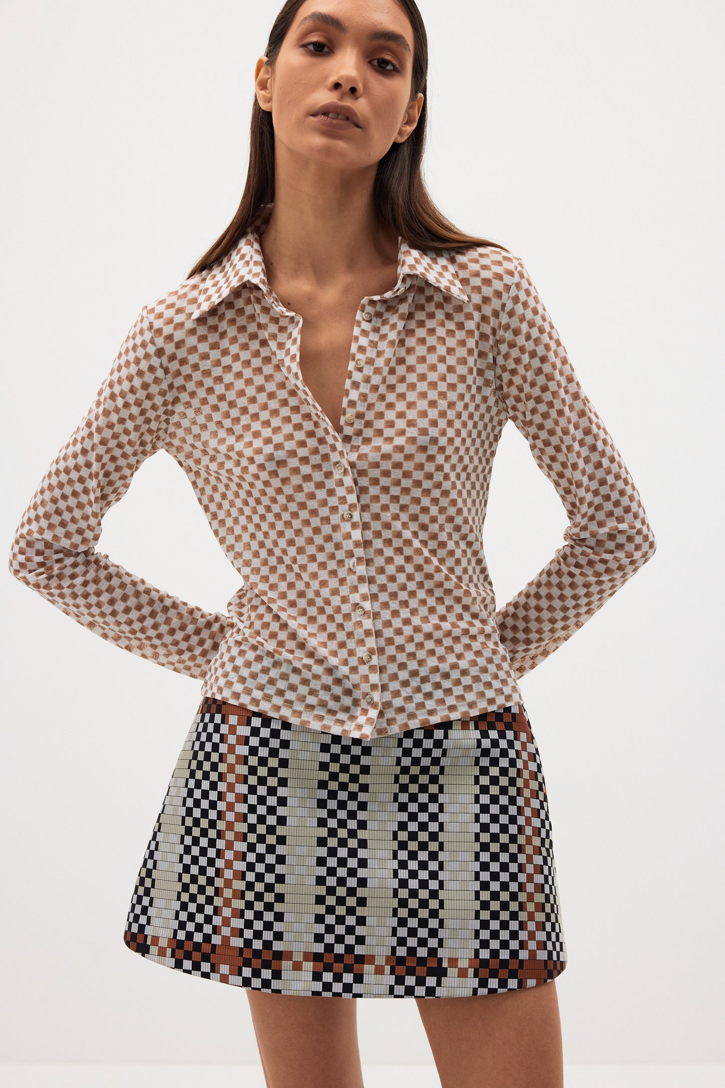 Second-Skin Checker Shirt, Milk Chocolate