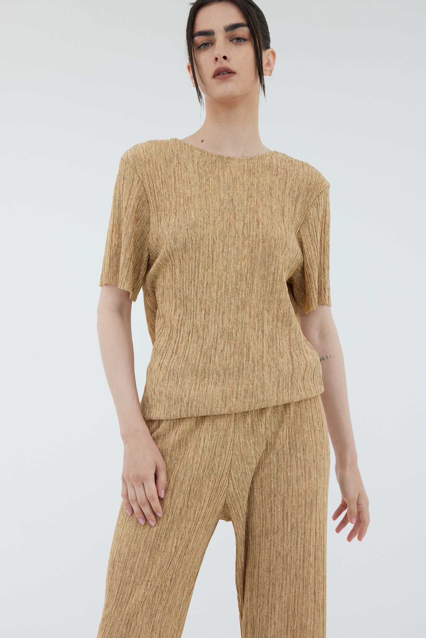 Open Back Plissé Top, Biscotti Melange