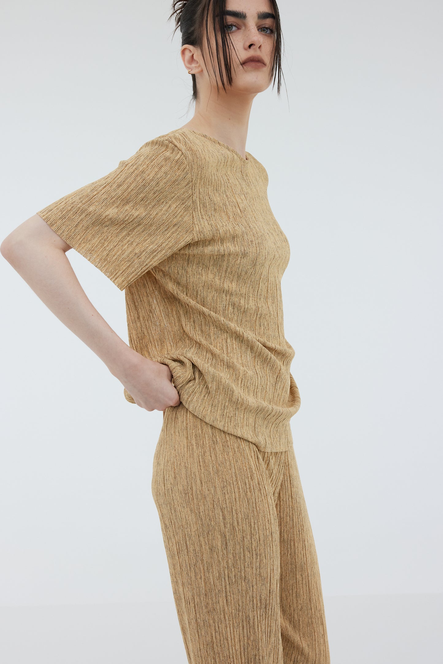 Open Back Plissé Top, Biscotti Melange