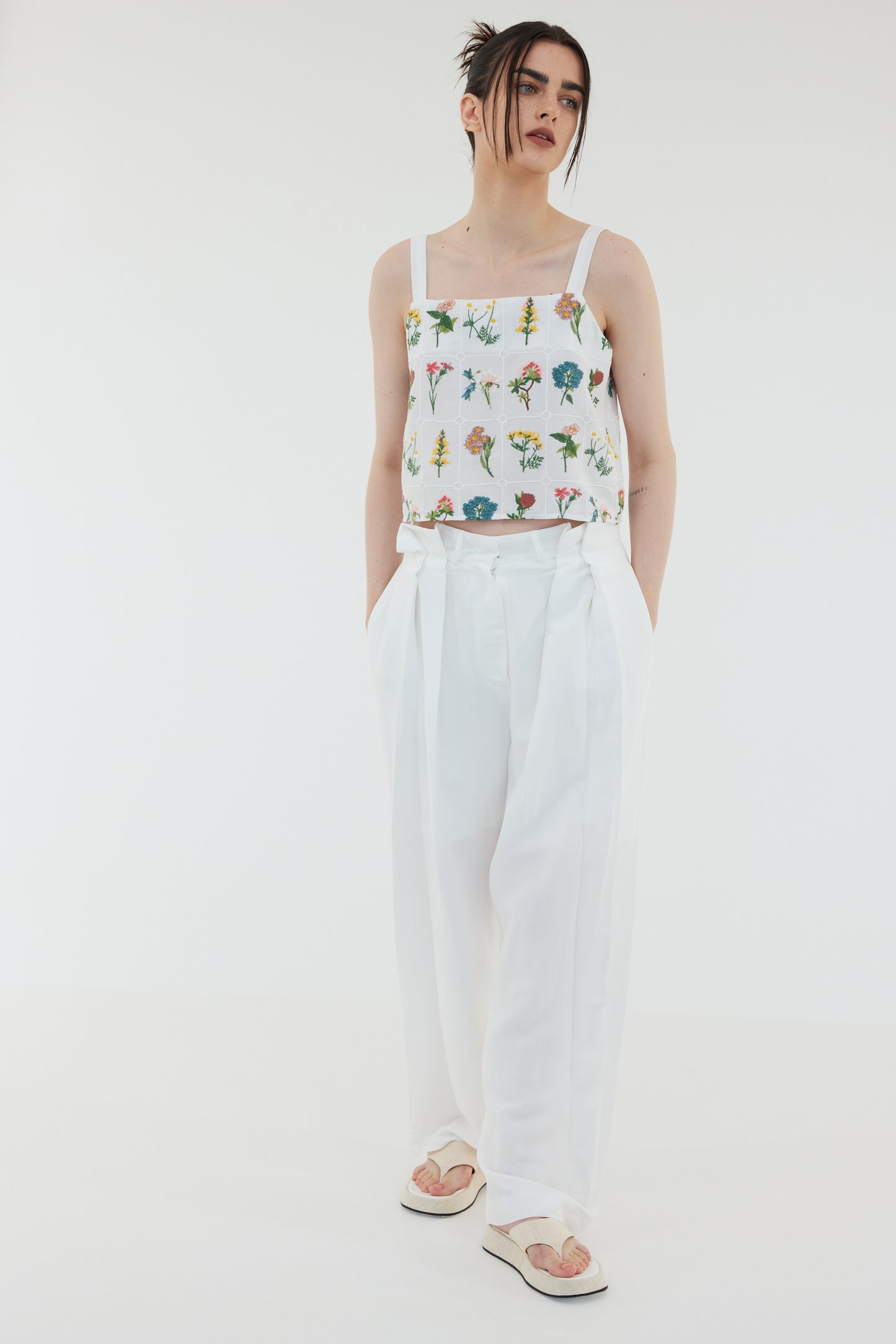 Openwork Embroidered Floral Top, White