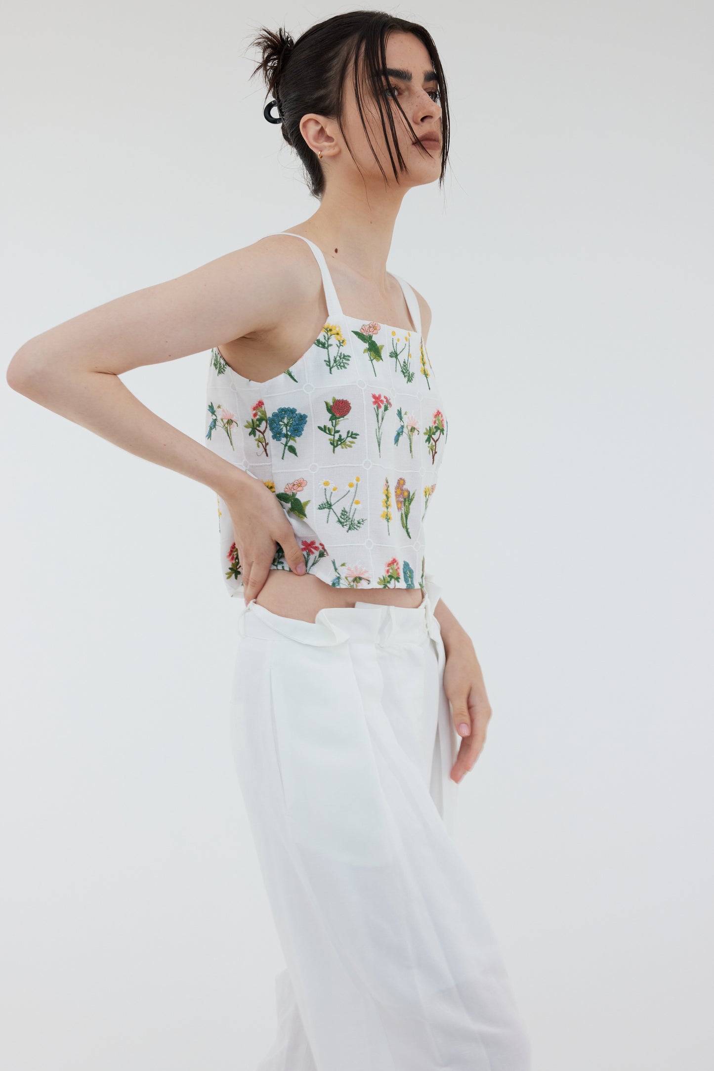 Openwork Embroidered Floral Top, White