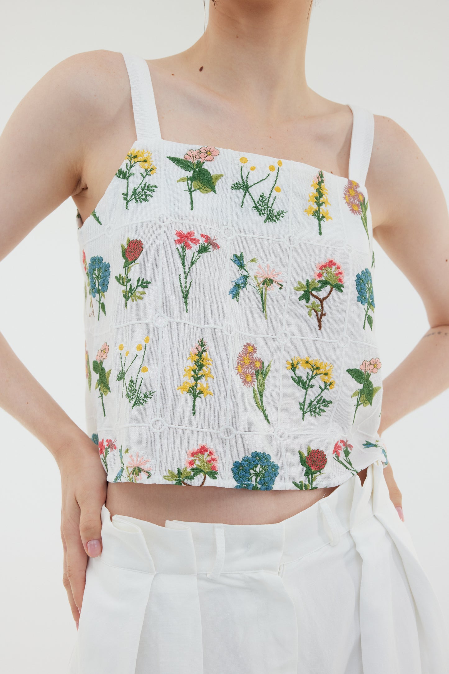 Openwork Embroidered Floral Top, White