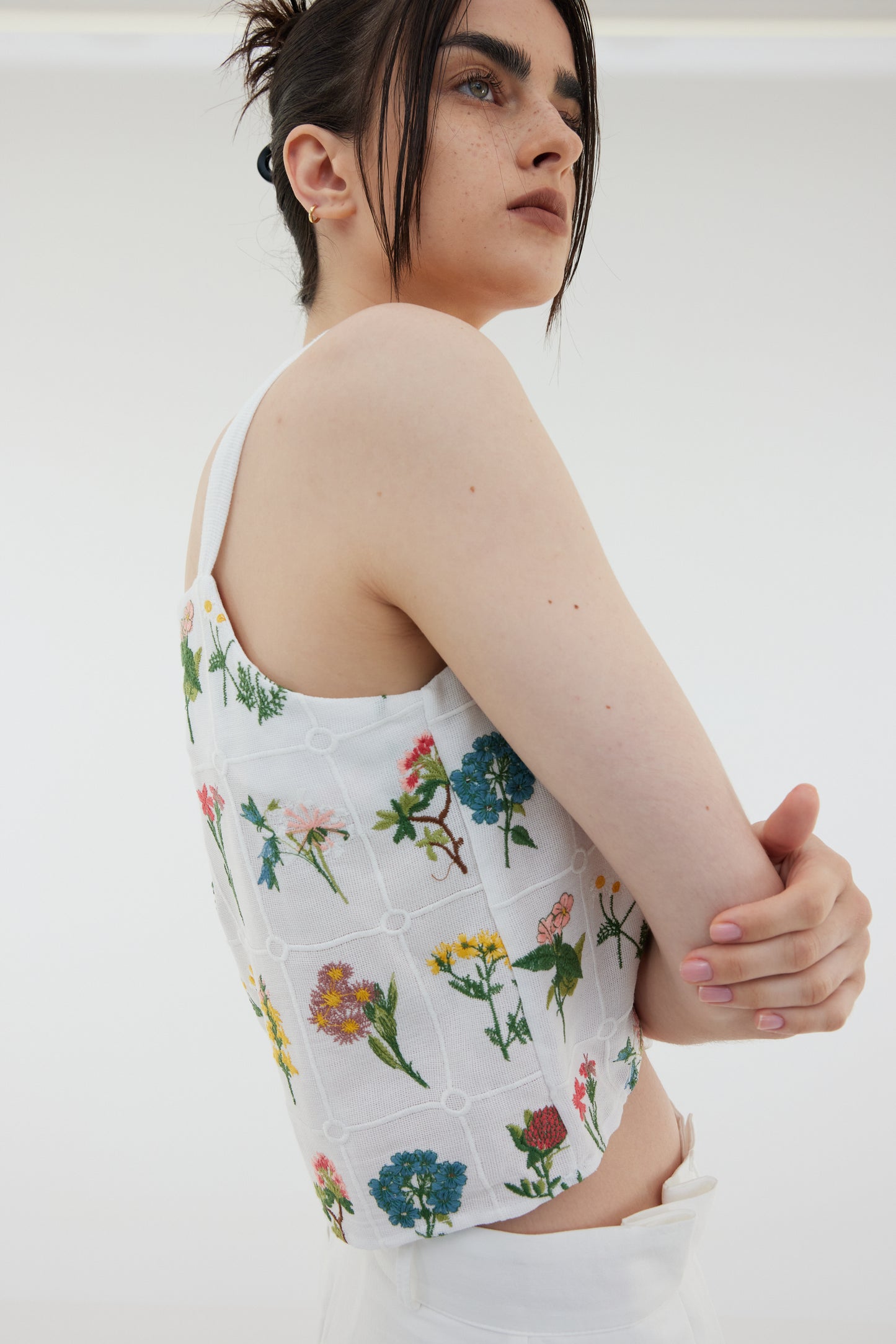 Openwork Embroidered Floral Top, White