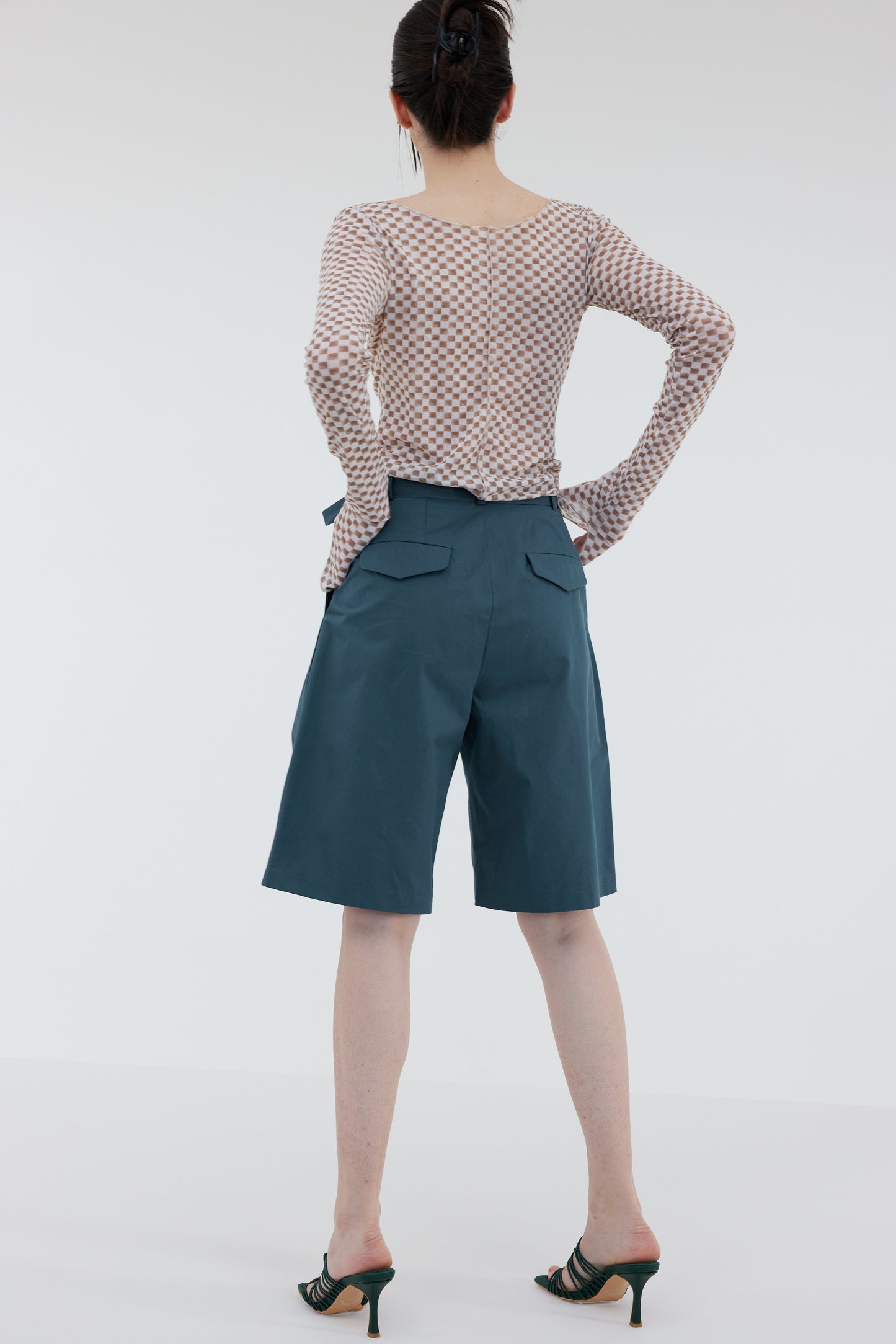 Belted Cotton Suit Shorts, Pine Green