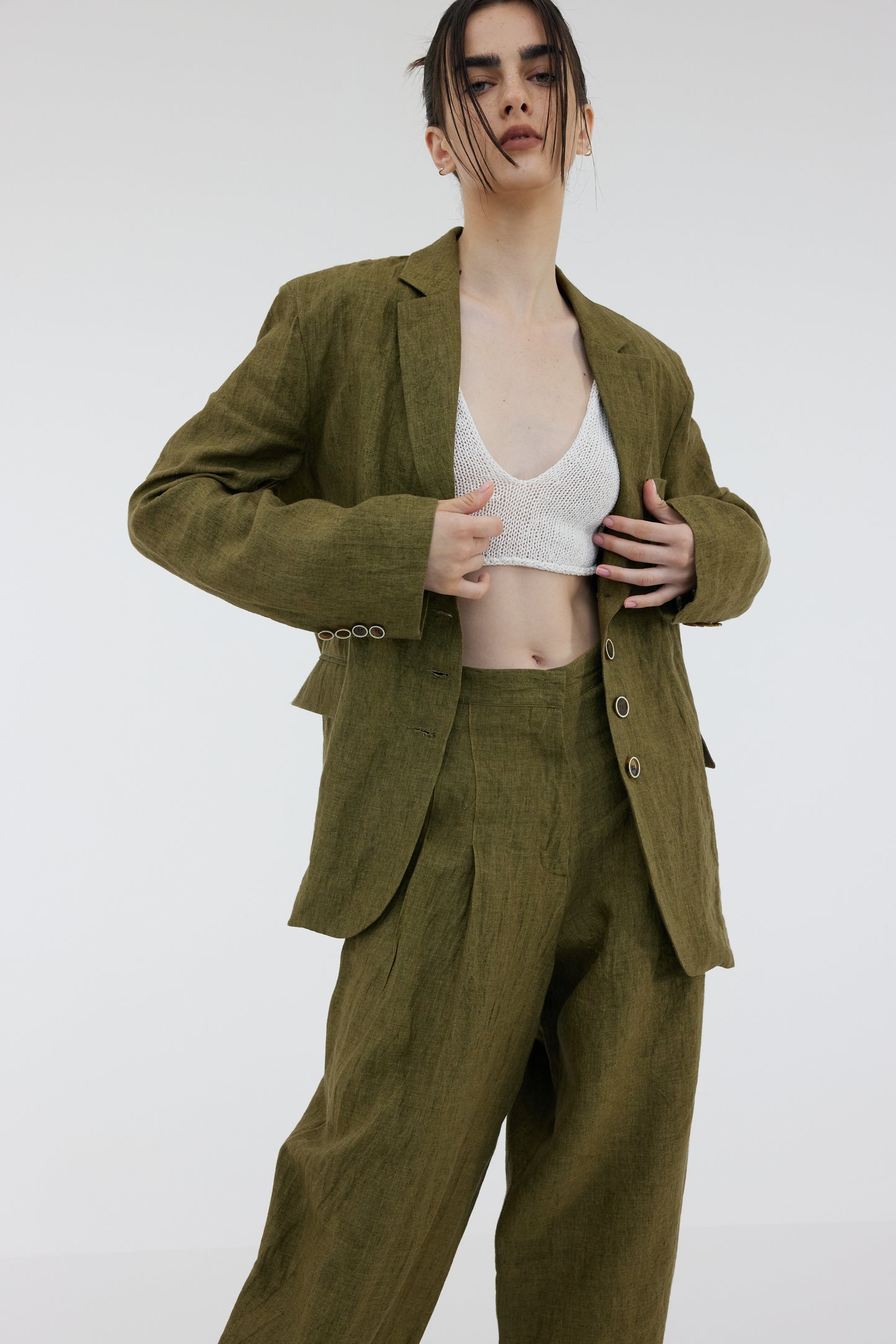 Oversized Linen Blazer, Khaki