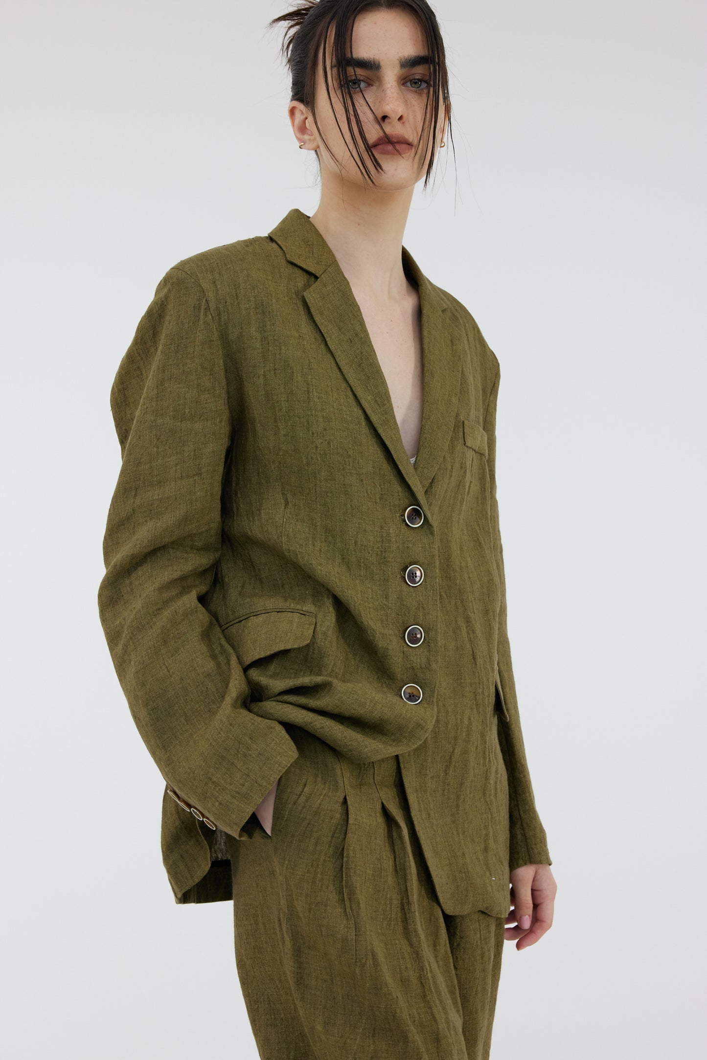 Oversized Linen Blazer, Khaki
