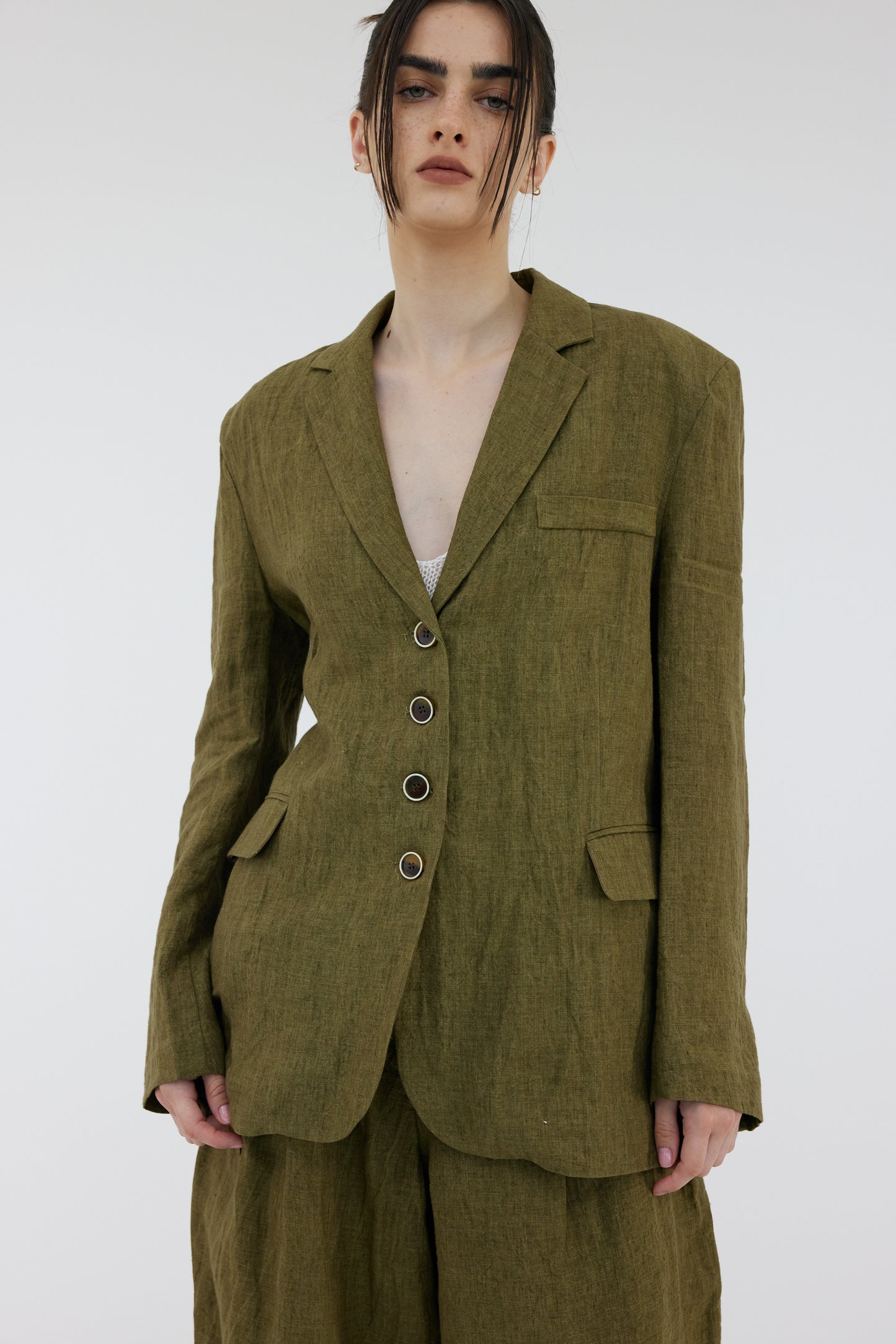 Oversized Linen Blazer, Khaki