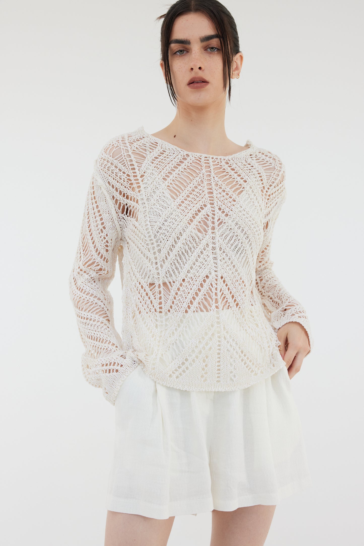 See Through Crochet Top, Ivory