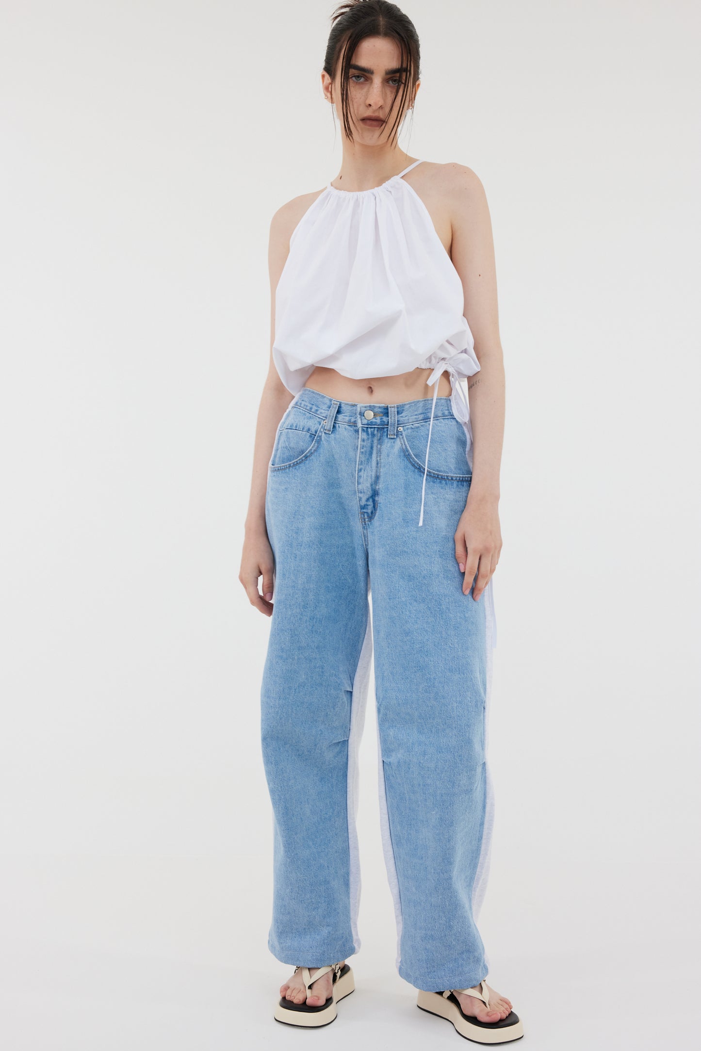 Front Jeans Sweatpants, White Melange