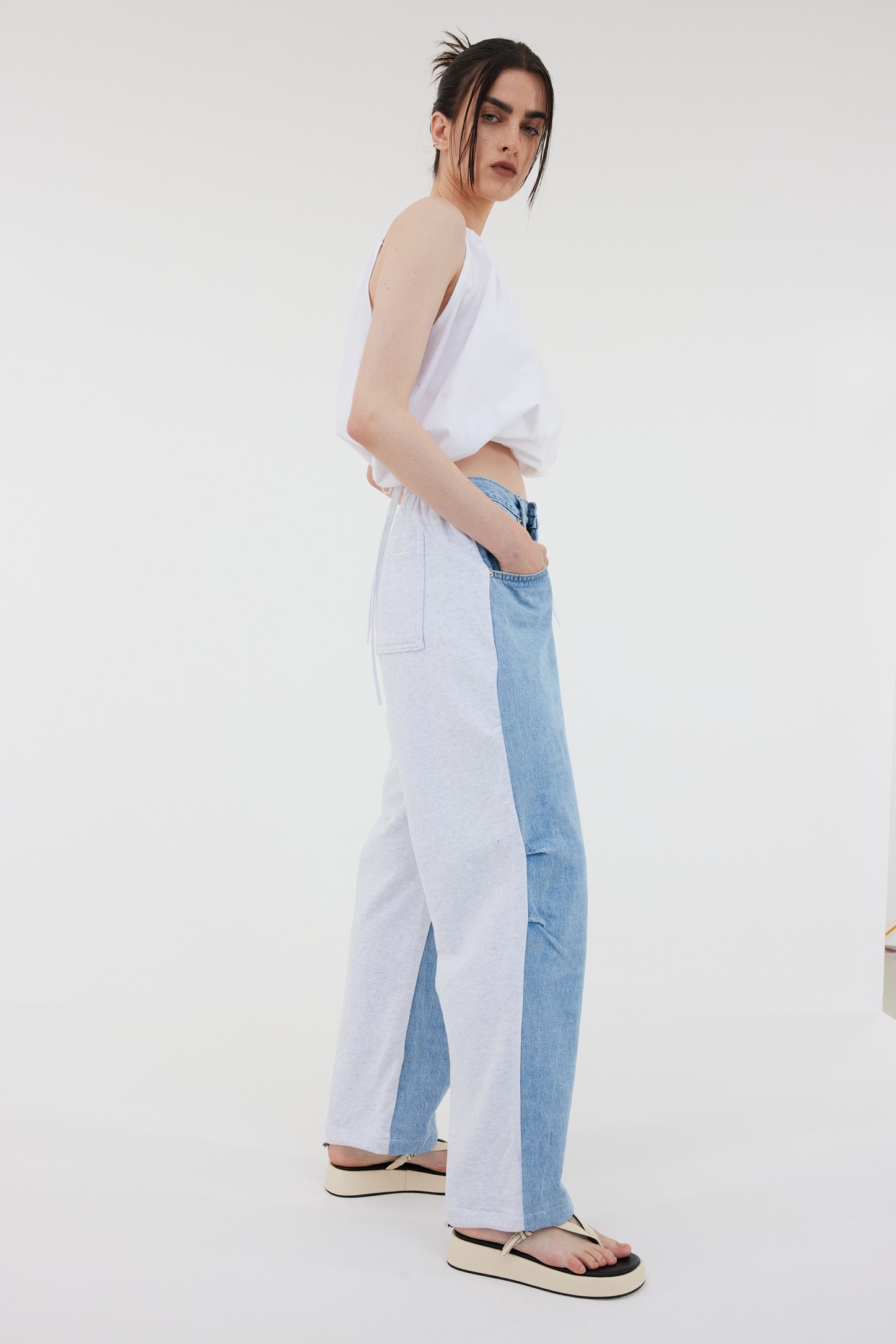Front Jeans Sweatpants, White Melange