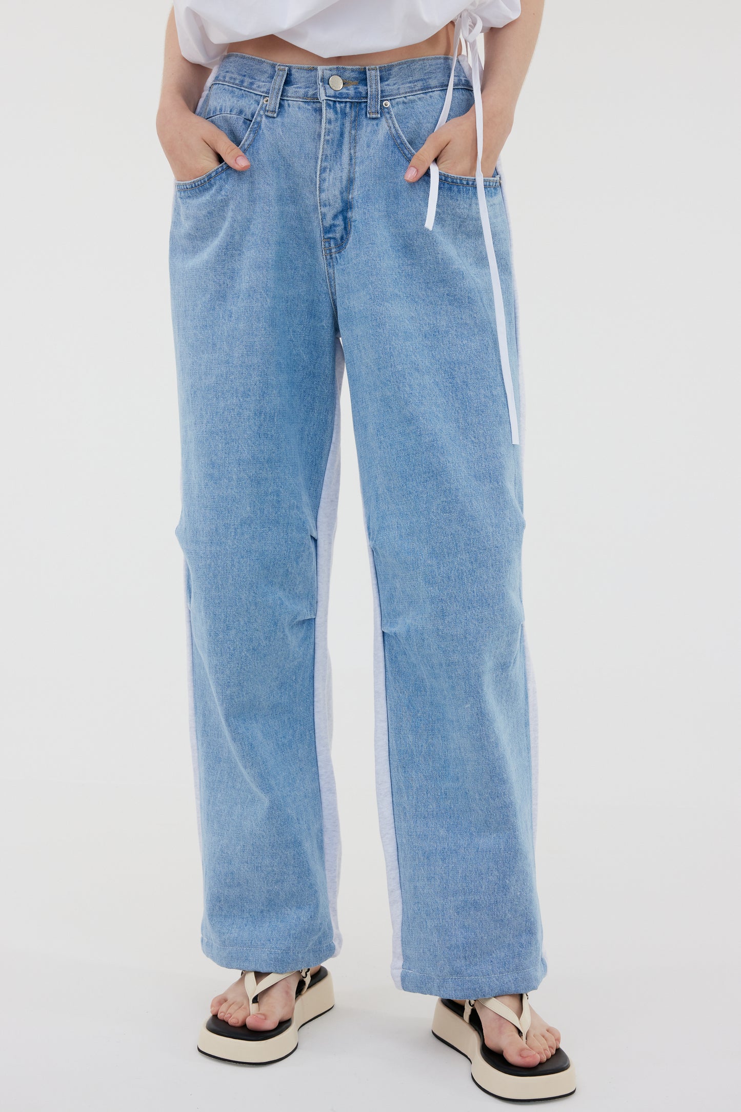 Front Jeans Sweatpants, White Melange
