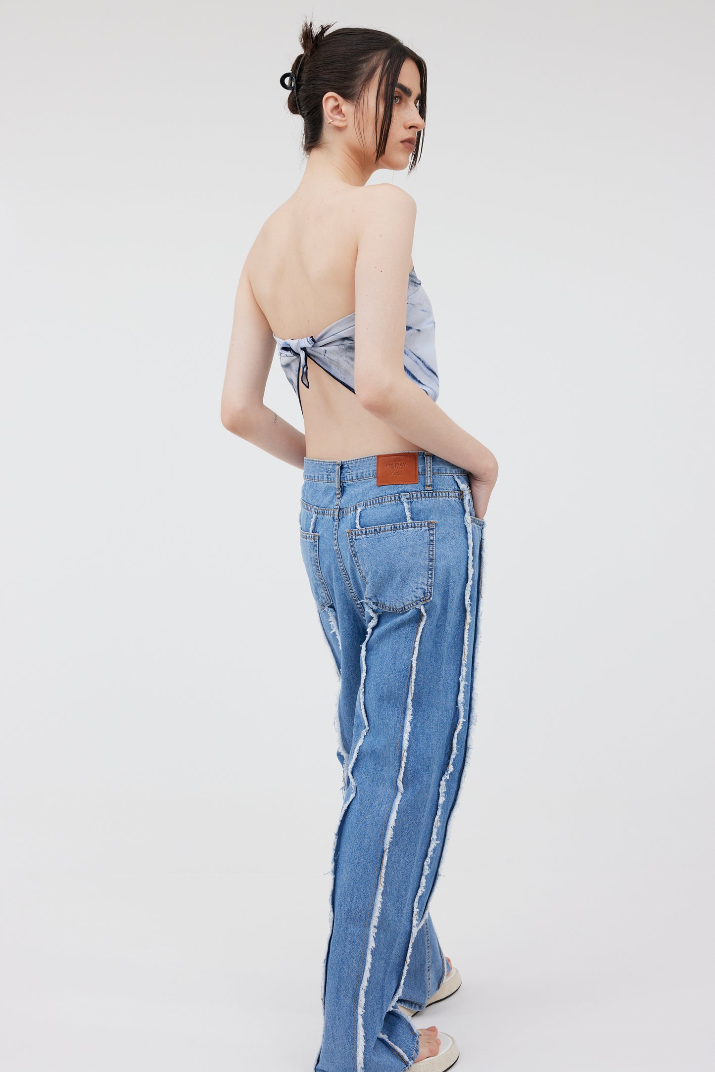 Low Waist Tassels Jeans, Blue