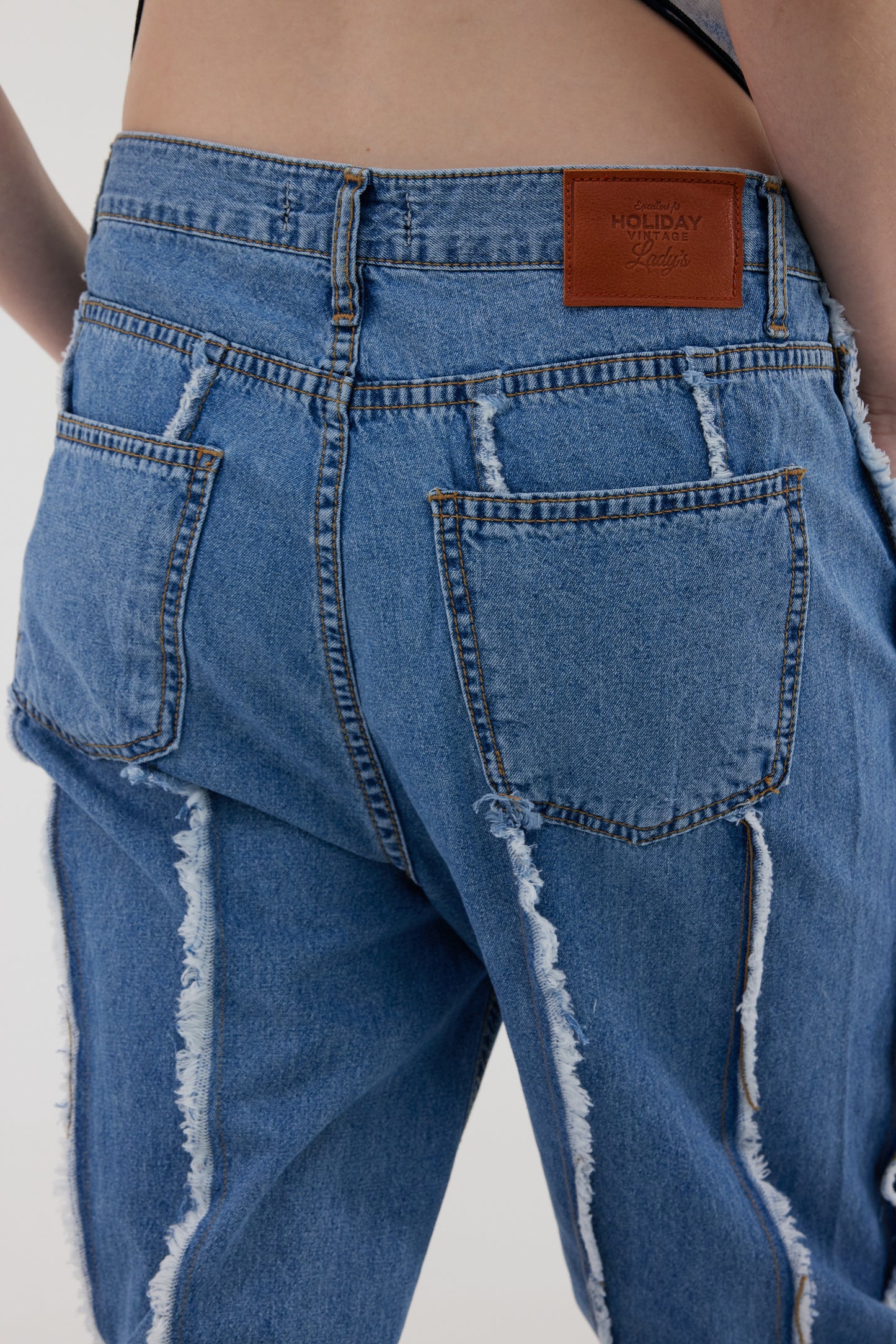 Low Waist Tassels Jeans, Blue