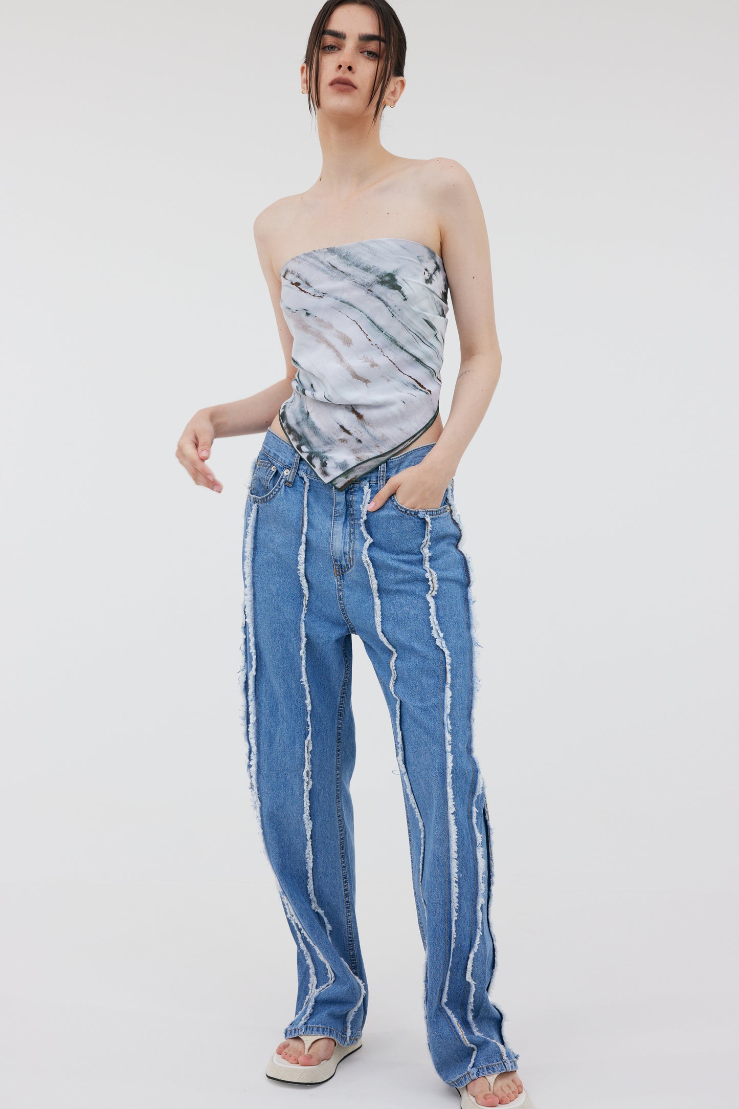 Low Waist Tassels Jeans, Blue