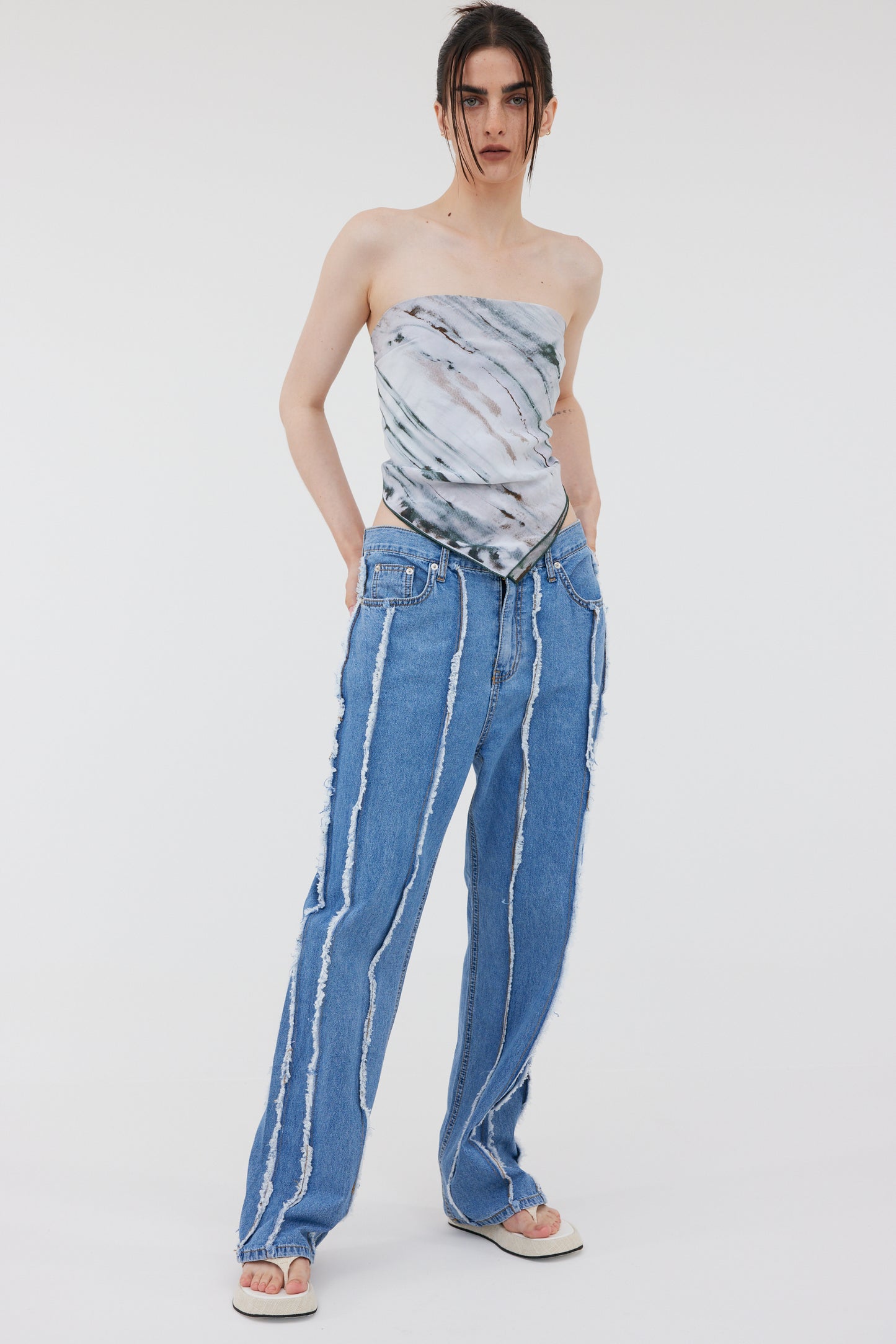Low Waist Tassels Jeans, Blue