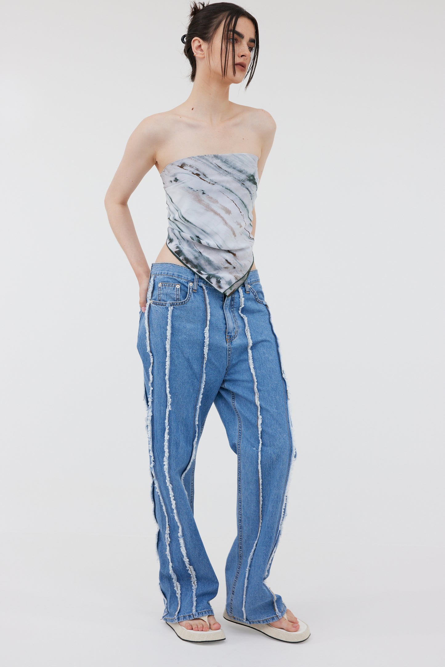 Low Waist Tassels Jeans, Blue
