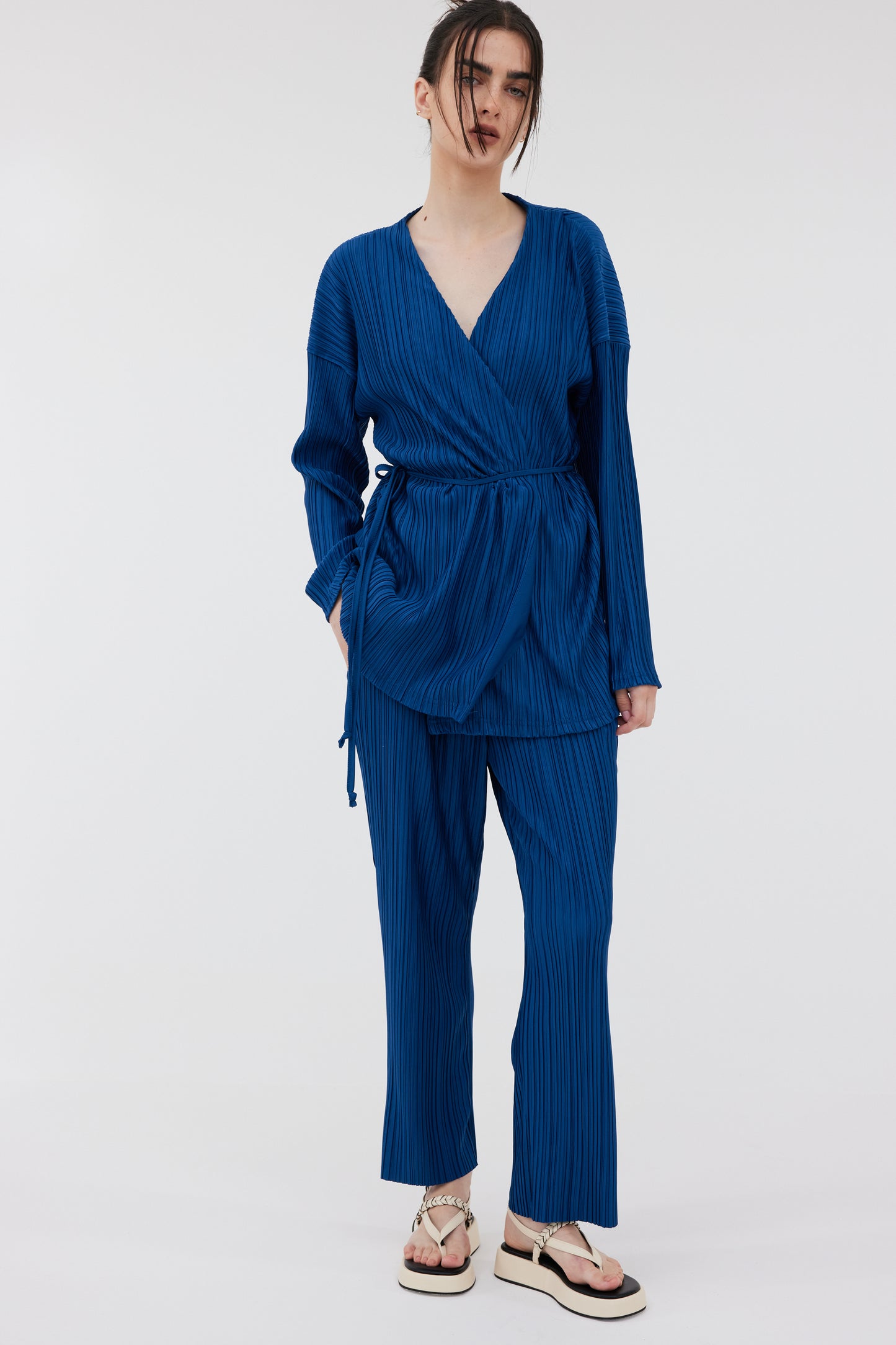 Wrap Plissé Cardigan, Lapis Blue