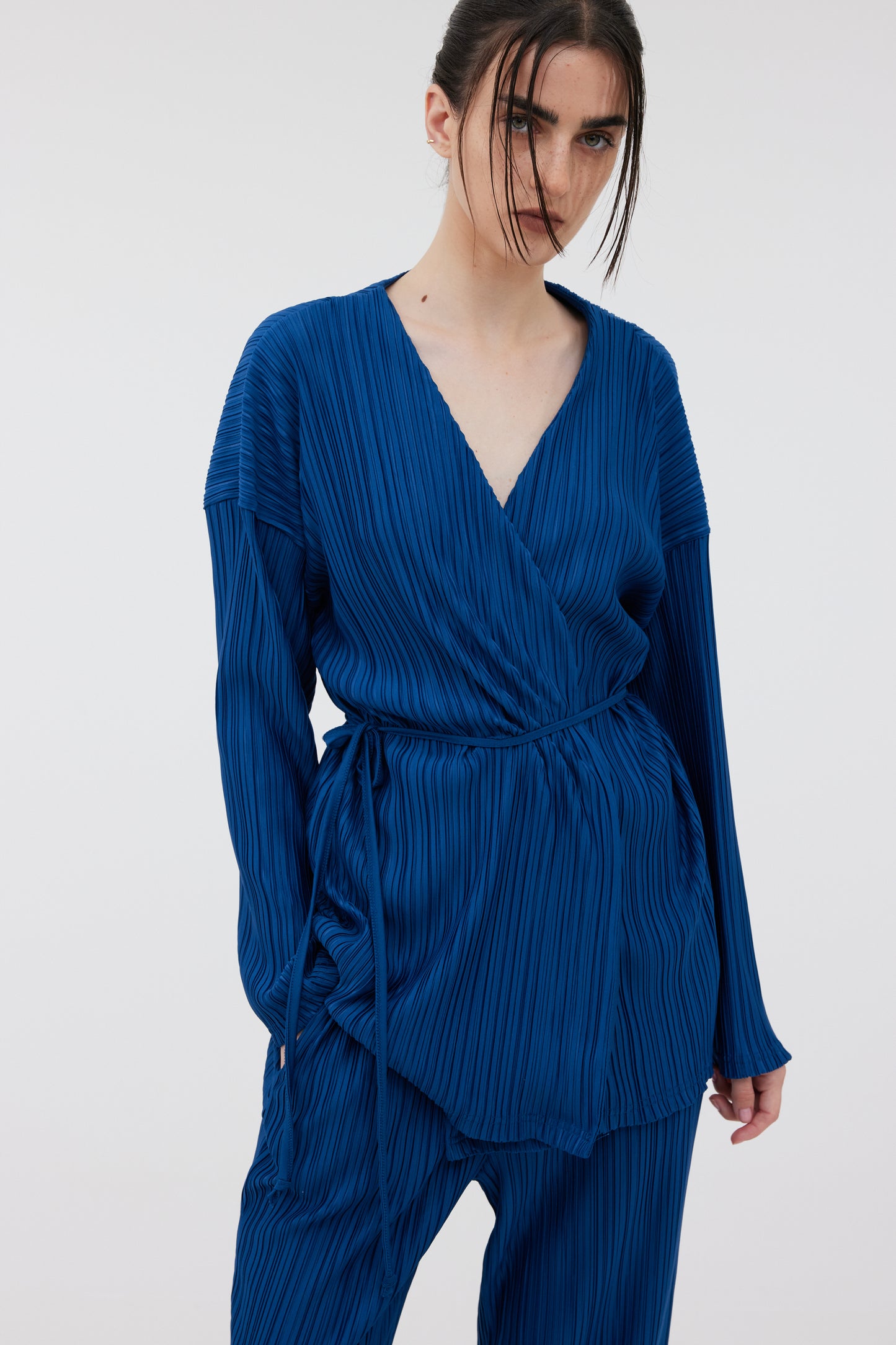 Wrap Plissé Cardigan, Lapis Blue