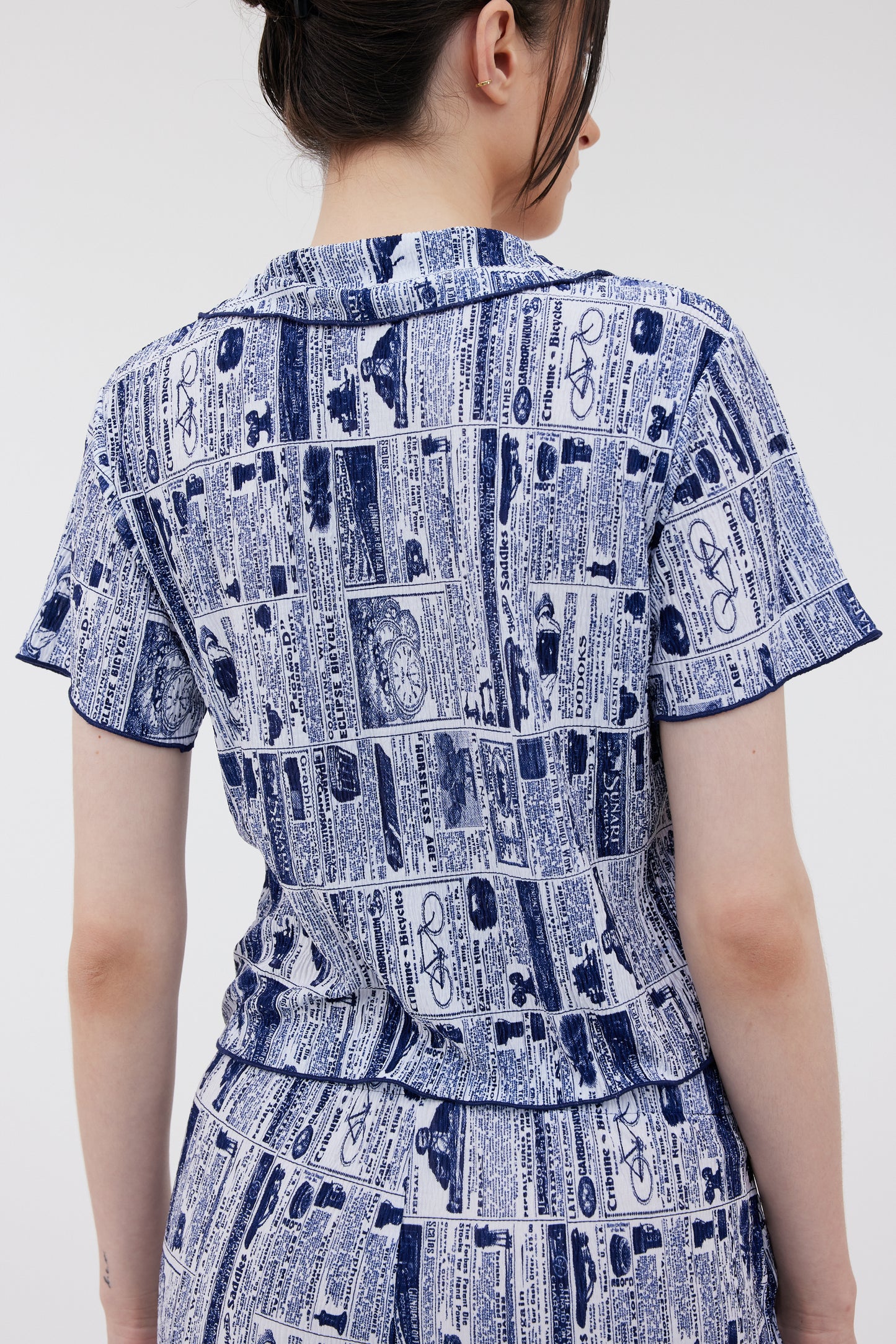 Retro Print Shirred Polo Shirt, Cobalt