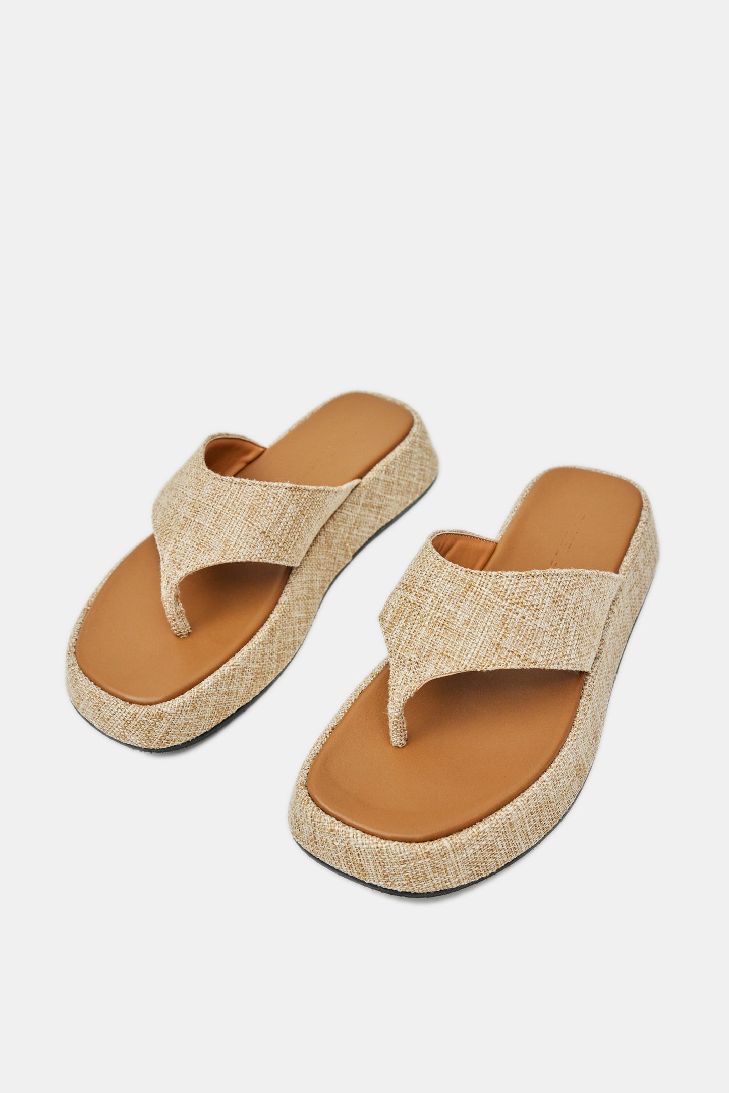 Linen Platform Sandals, Granola