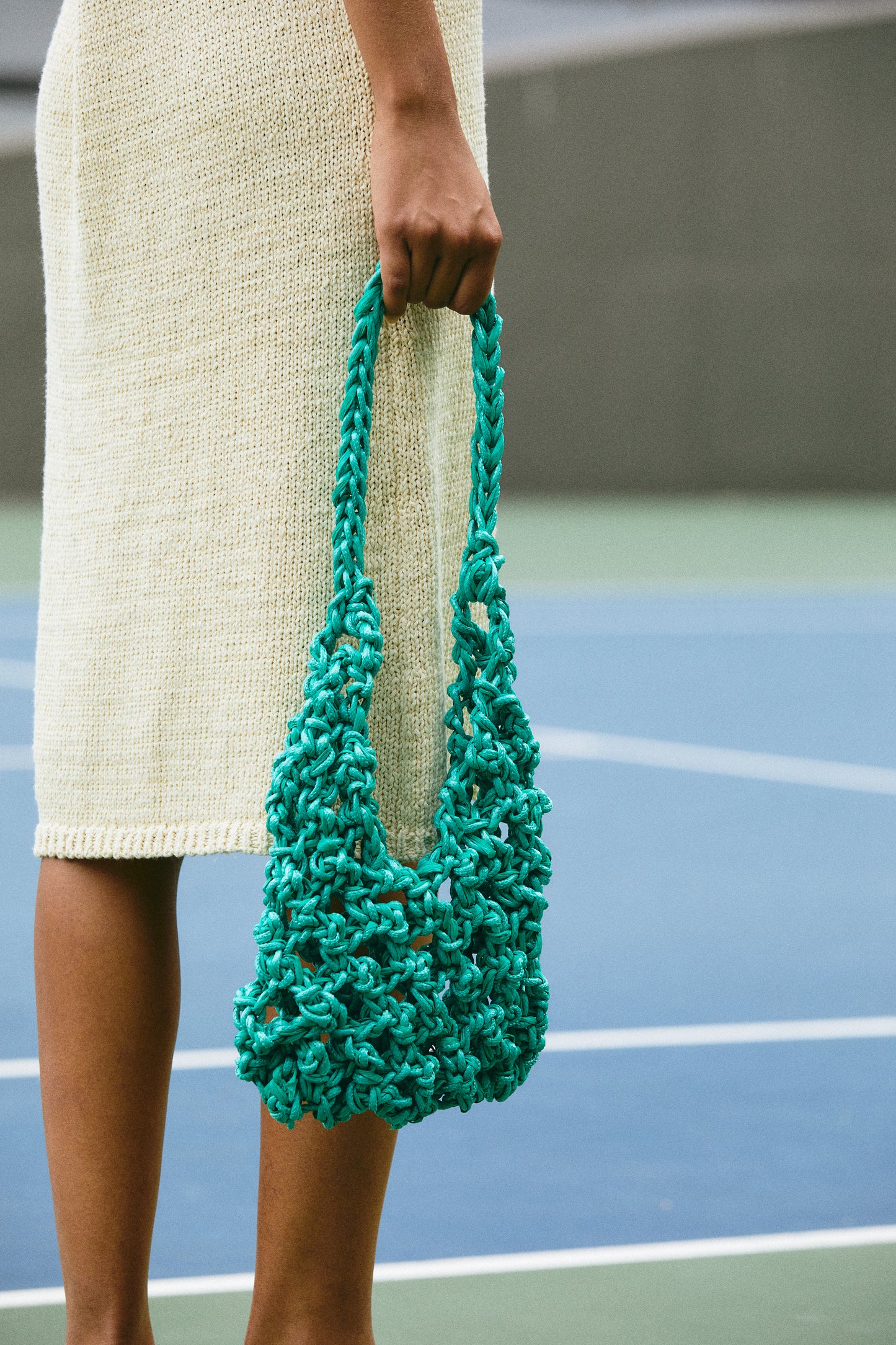 Braided Raffia Net Bag, Teal