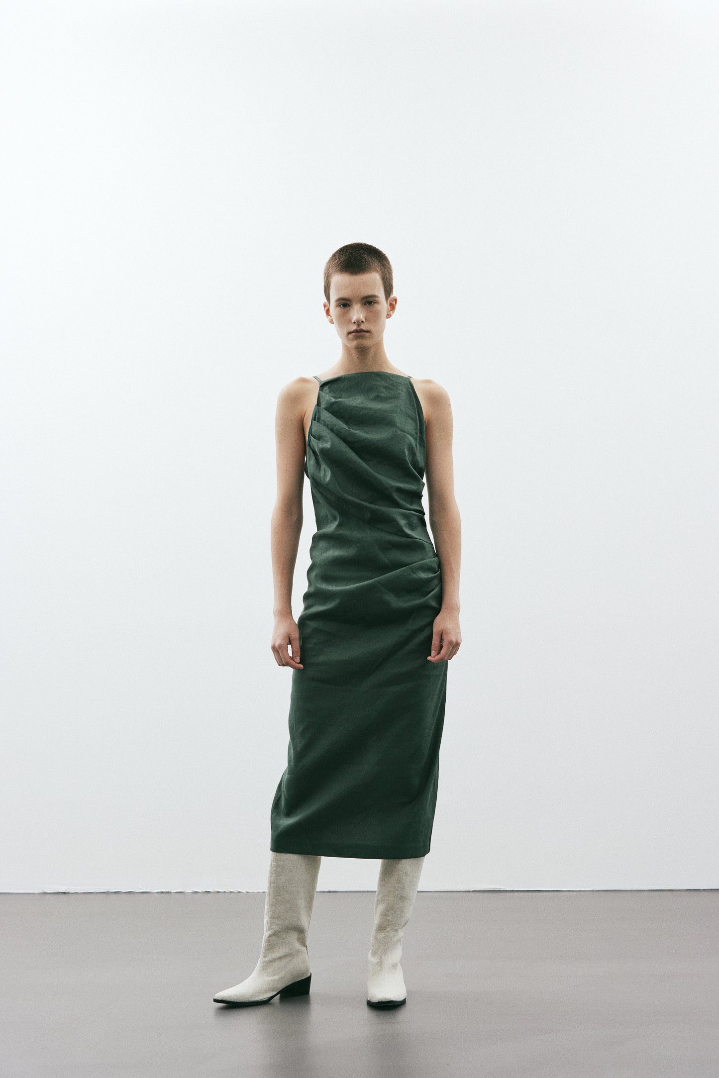 Low Open Back Draped Dress, Aspen Green
