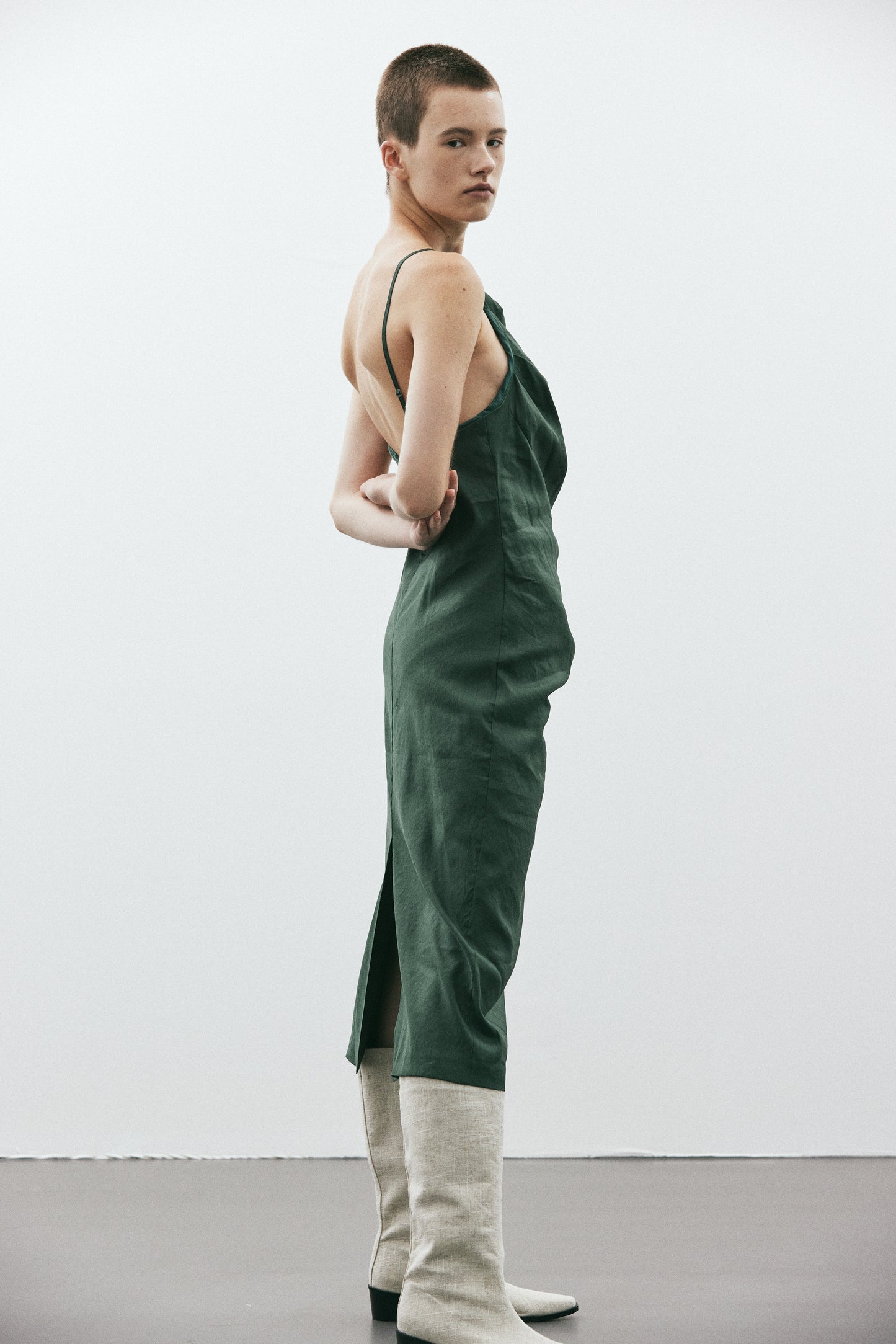 Low Open Back Draped Dress, Aspen Green