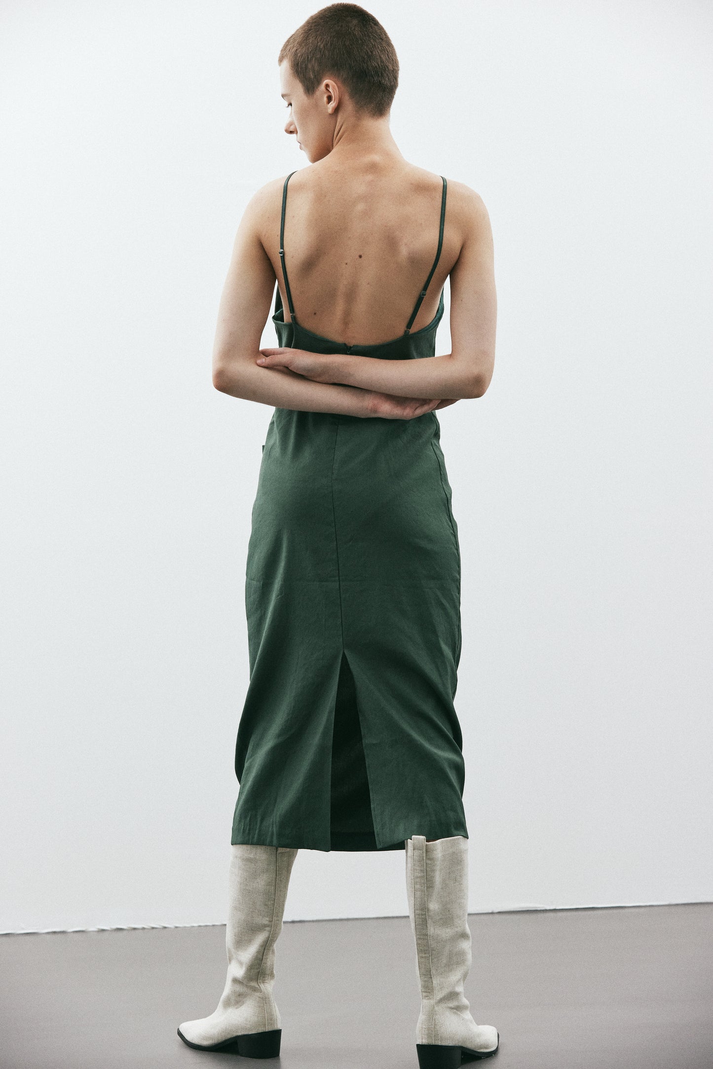 Low Open Back Draped Dress, Aspen Green