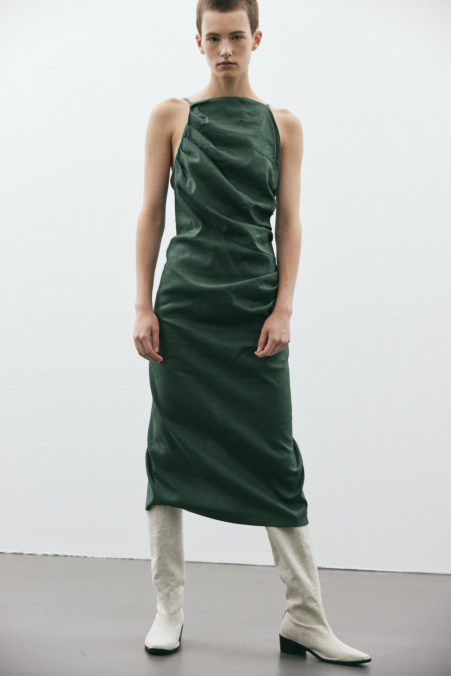 Low Open Back Draped Dress, Aspen Green