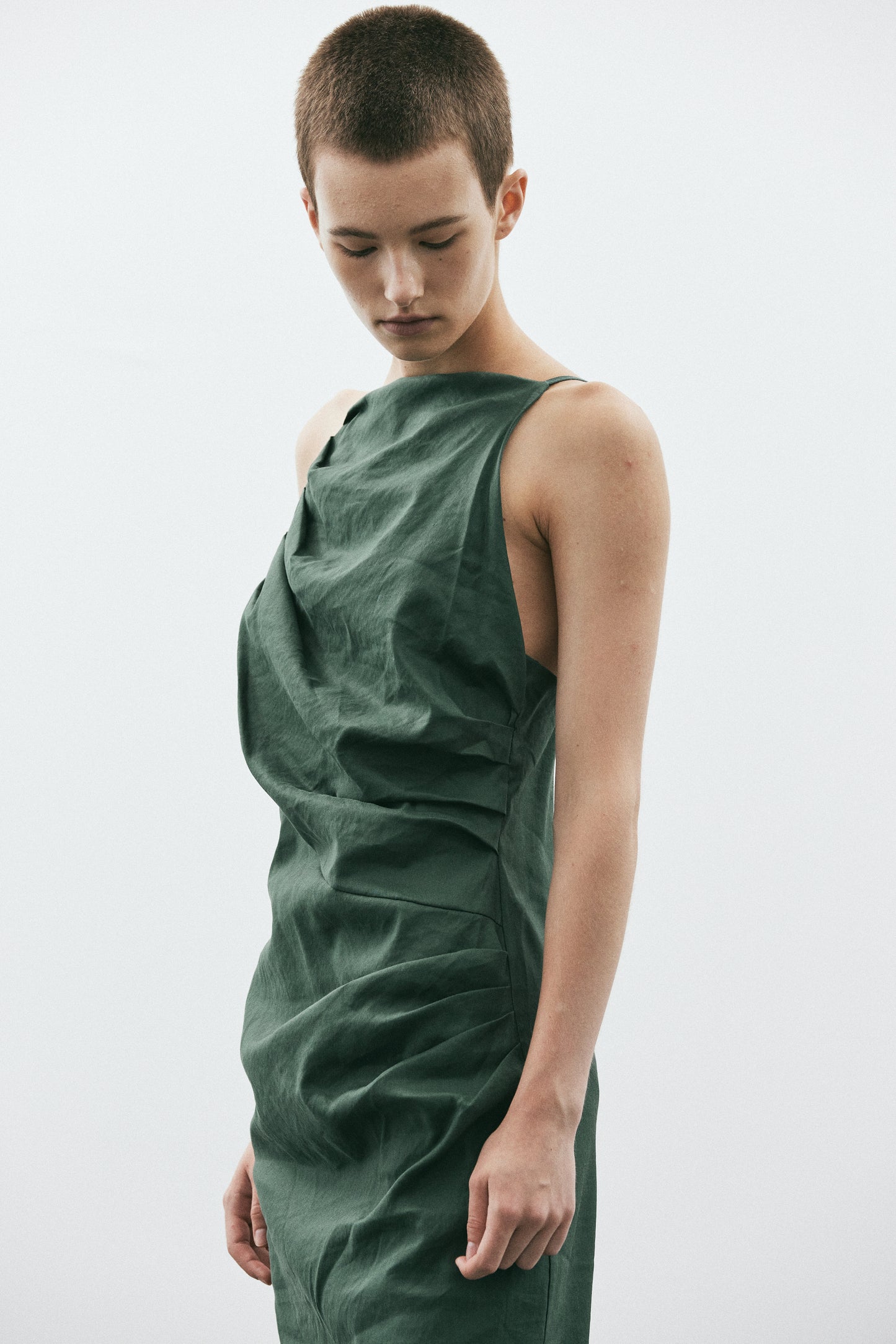 Low Open Back Draped Dress, Aspen Green