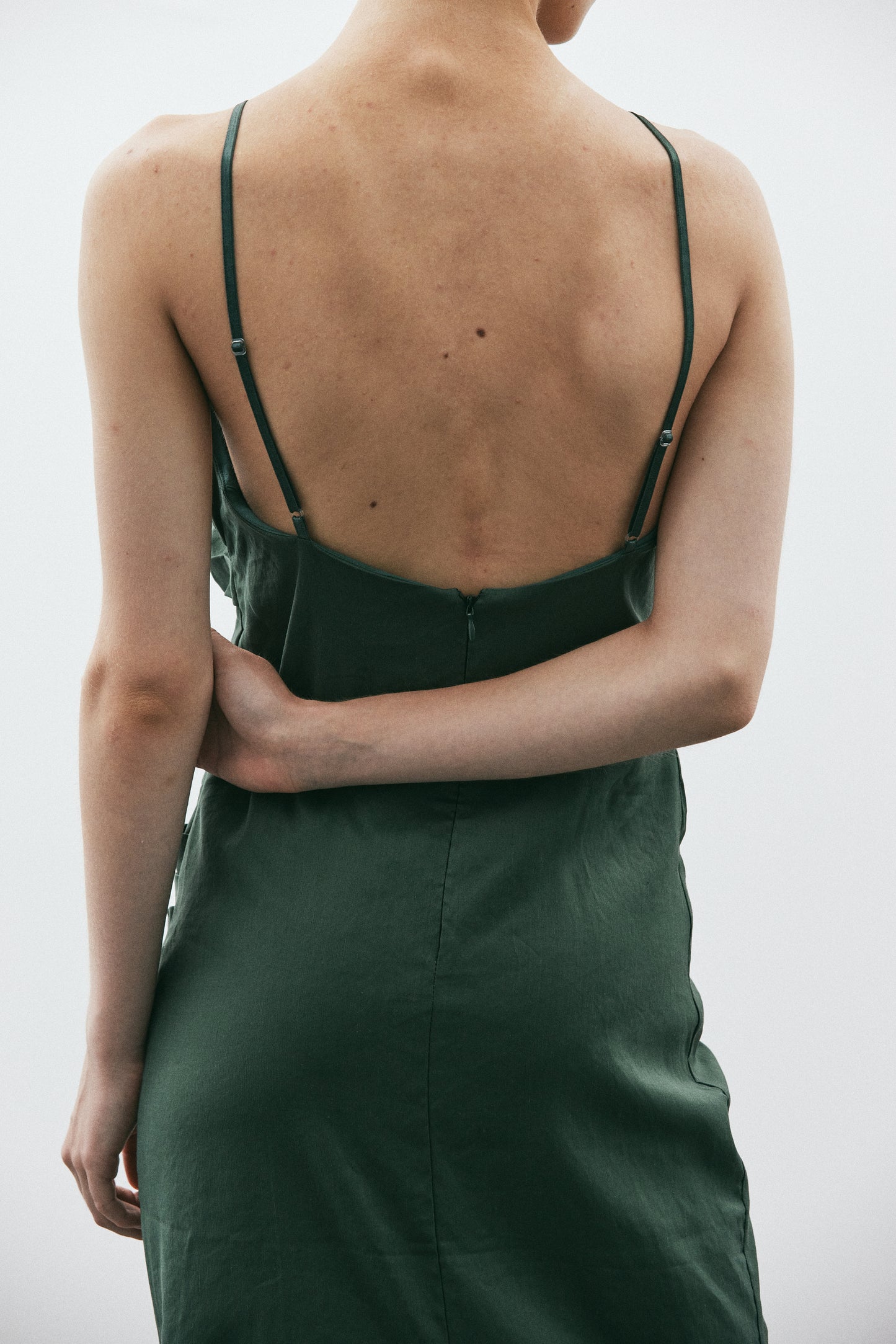 Low Open Back Draped Dress, Aspen Green