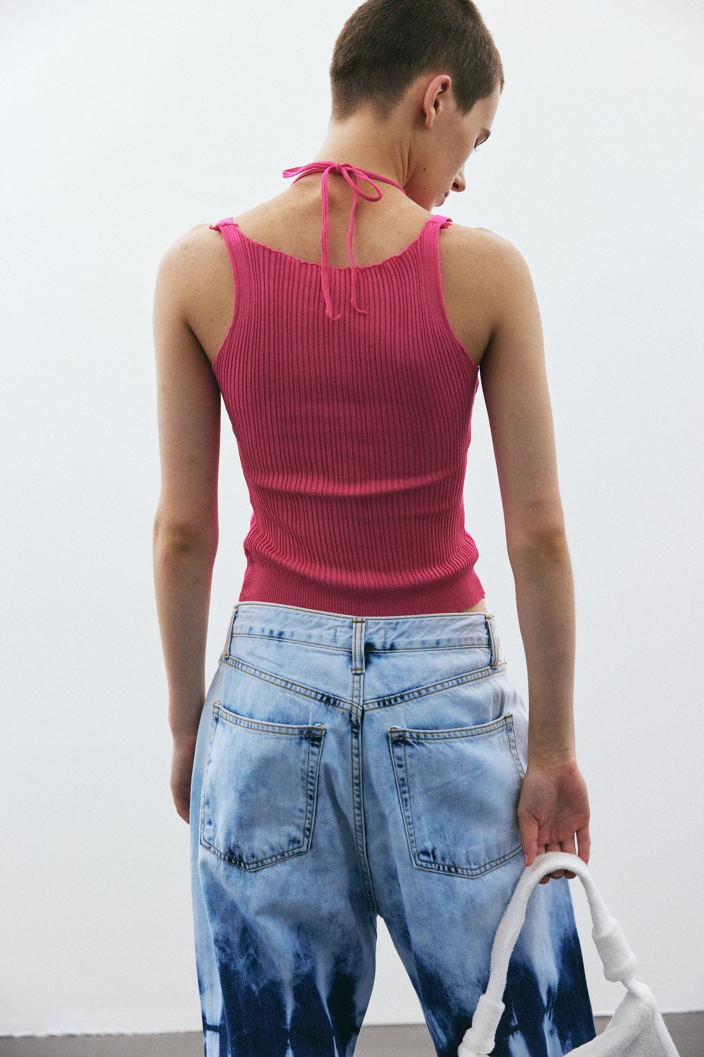 Duo Layered Tie Back Tank, Fuchsia