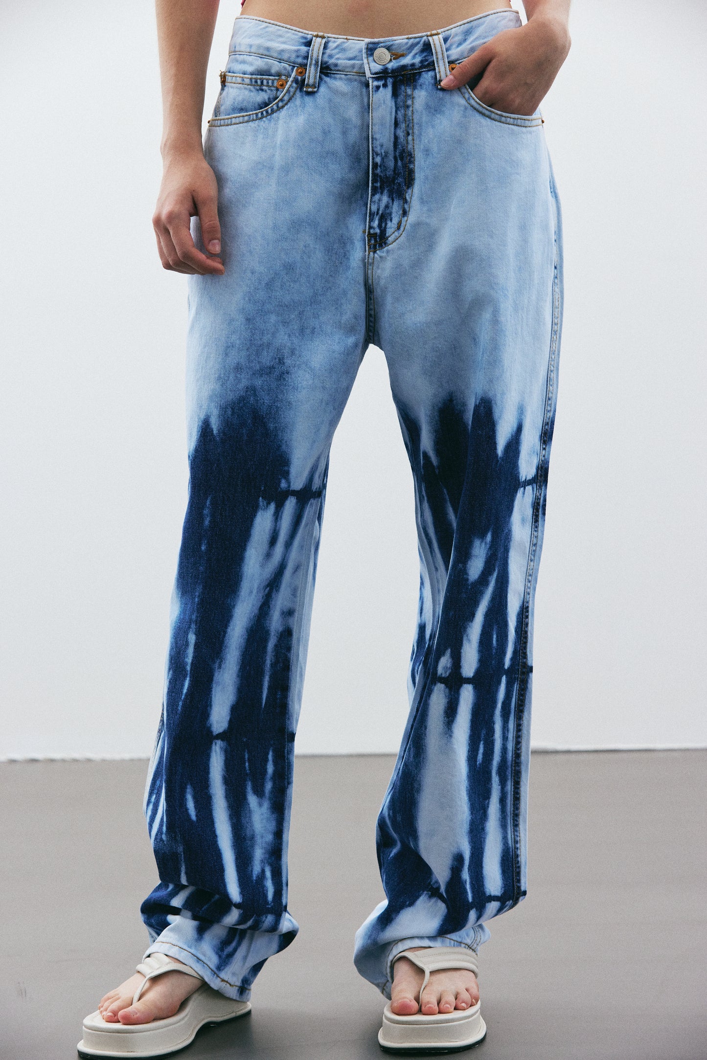 Tie Dye Bleached Jeans, Medium Wash