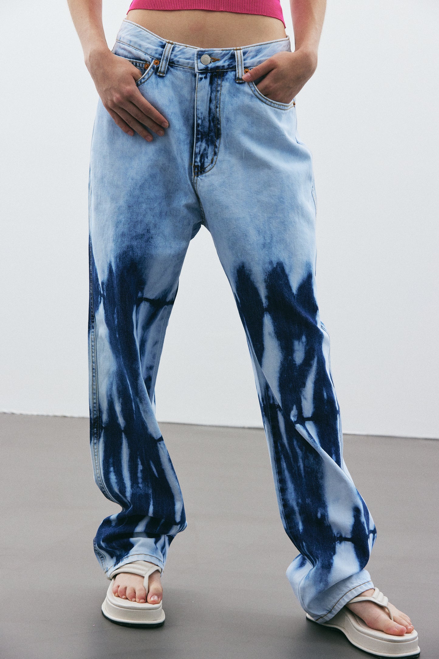 Tie Dye Bleached Jeans, Medium Wash