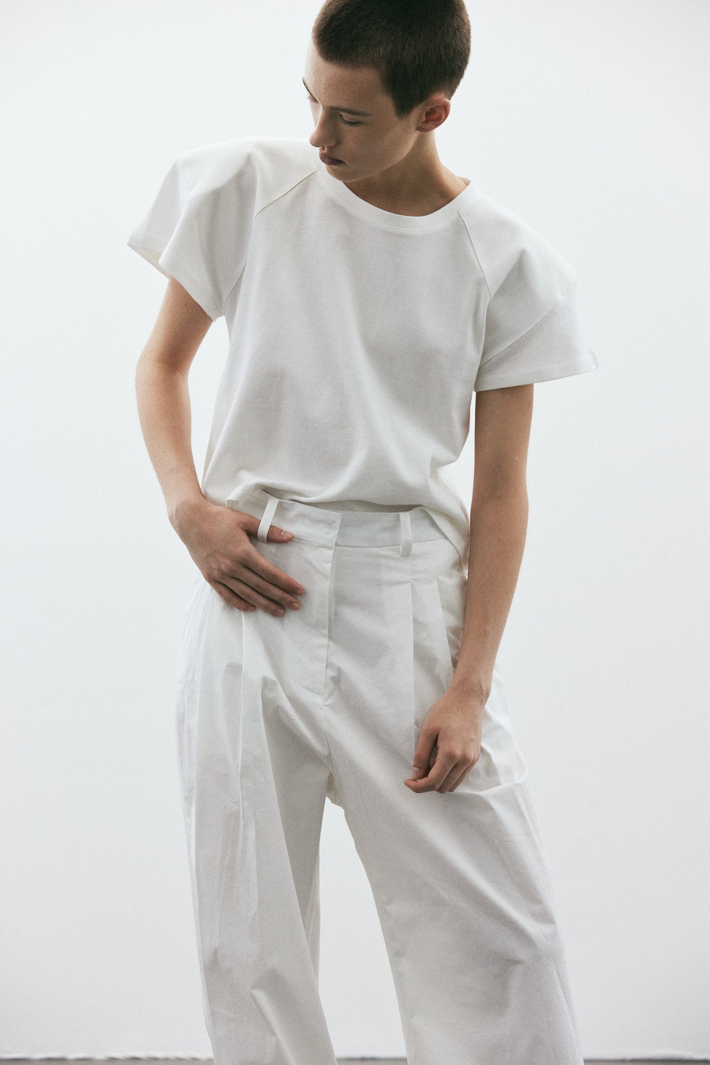 Padded Shoulder Sport Tee, Pure White